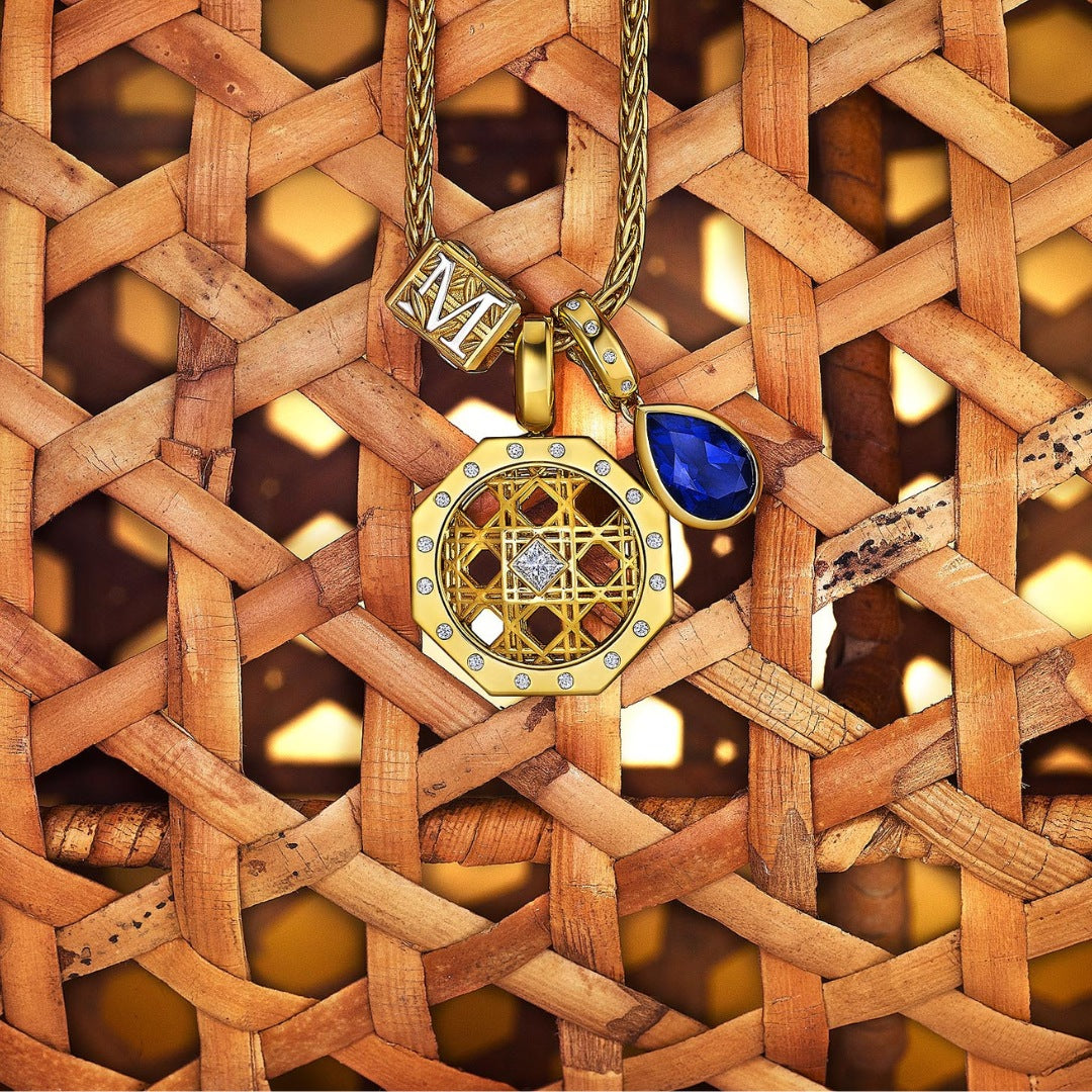 DouDou Pendant Necklace, 18K Yellow Gold, Princess Cut and Ti Diamonds on gold chain