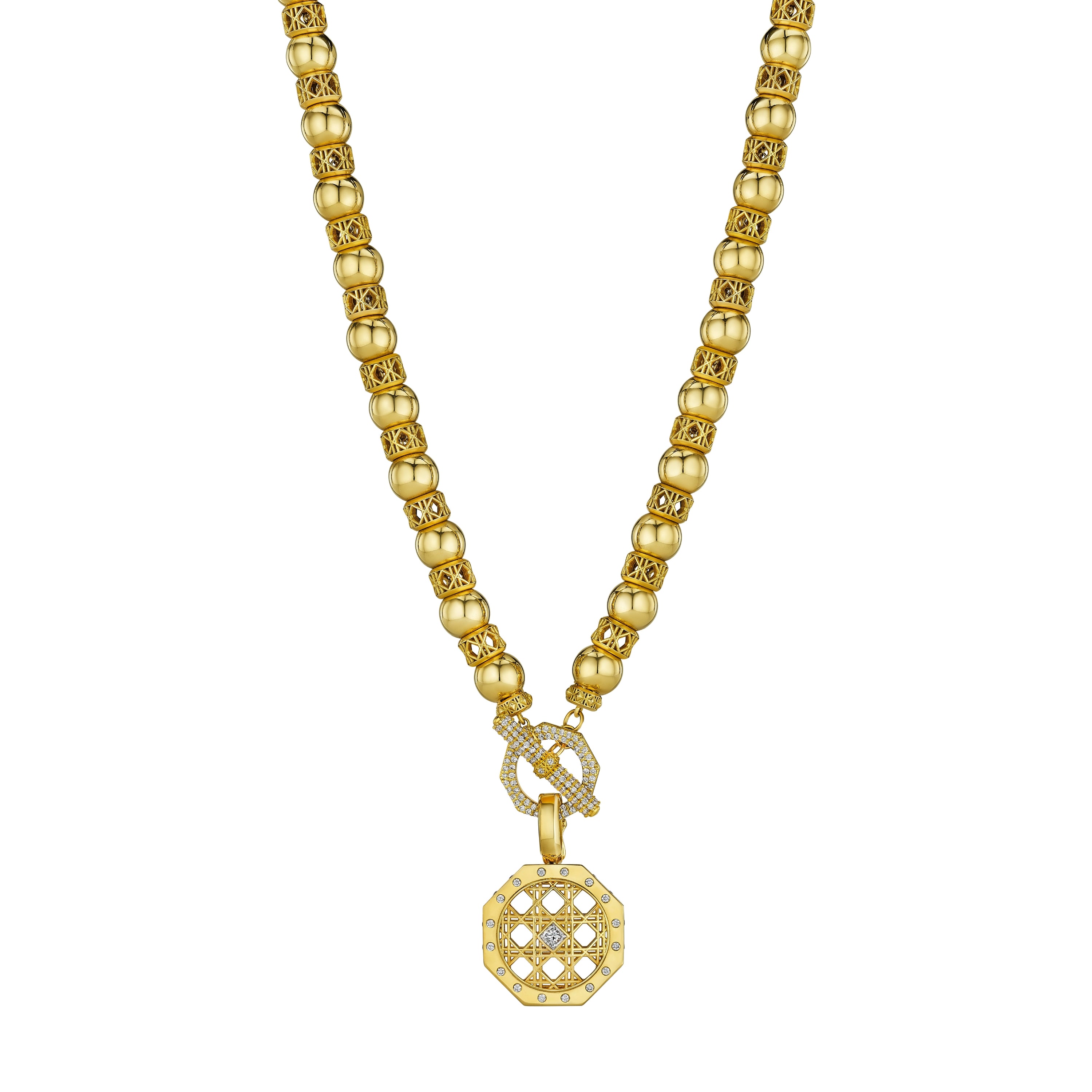 Yva Bead necklace, 18K Yellow Gold and Pavé Diamonds