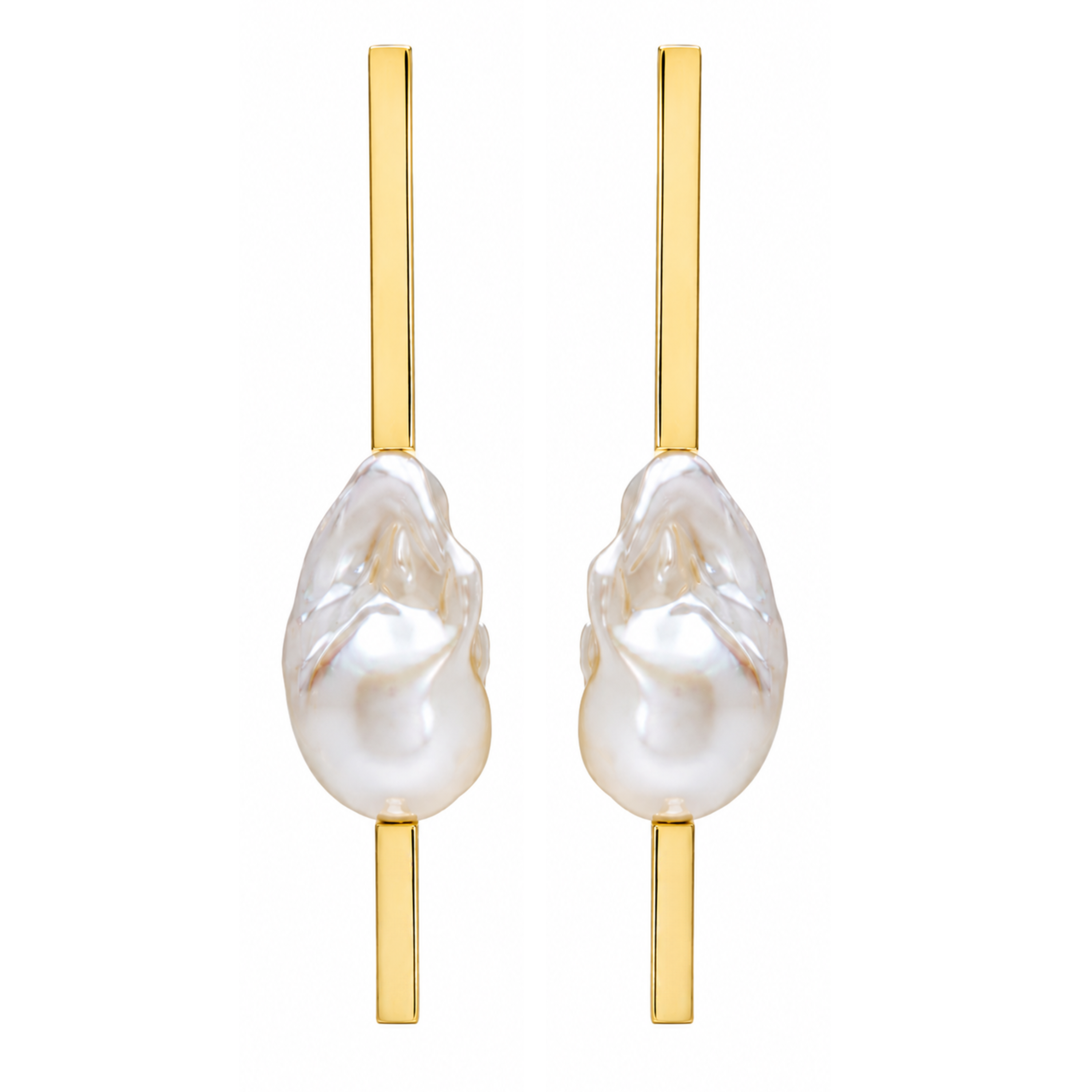 Ti Earrings with South Sea Baroque Pearl, 18K Yellow Gold