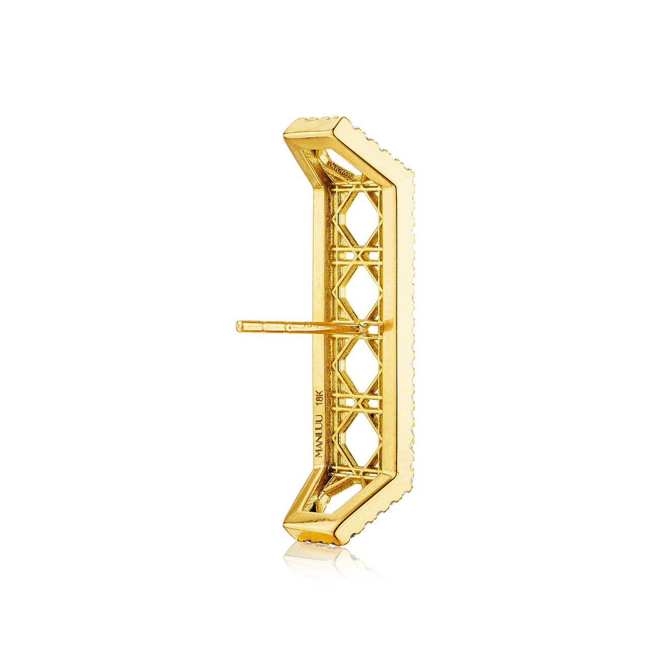 Doudou Long Cuff Earrings, 18K Yellow Gold and Pavé Diamonds