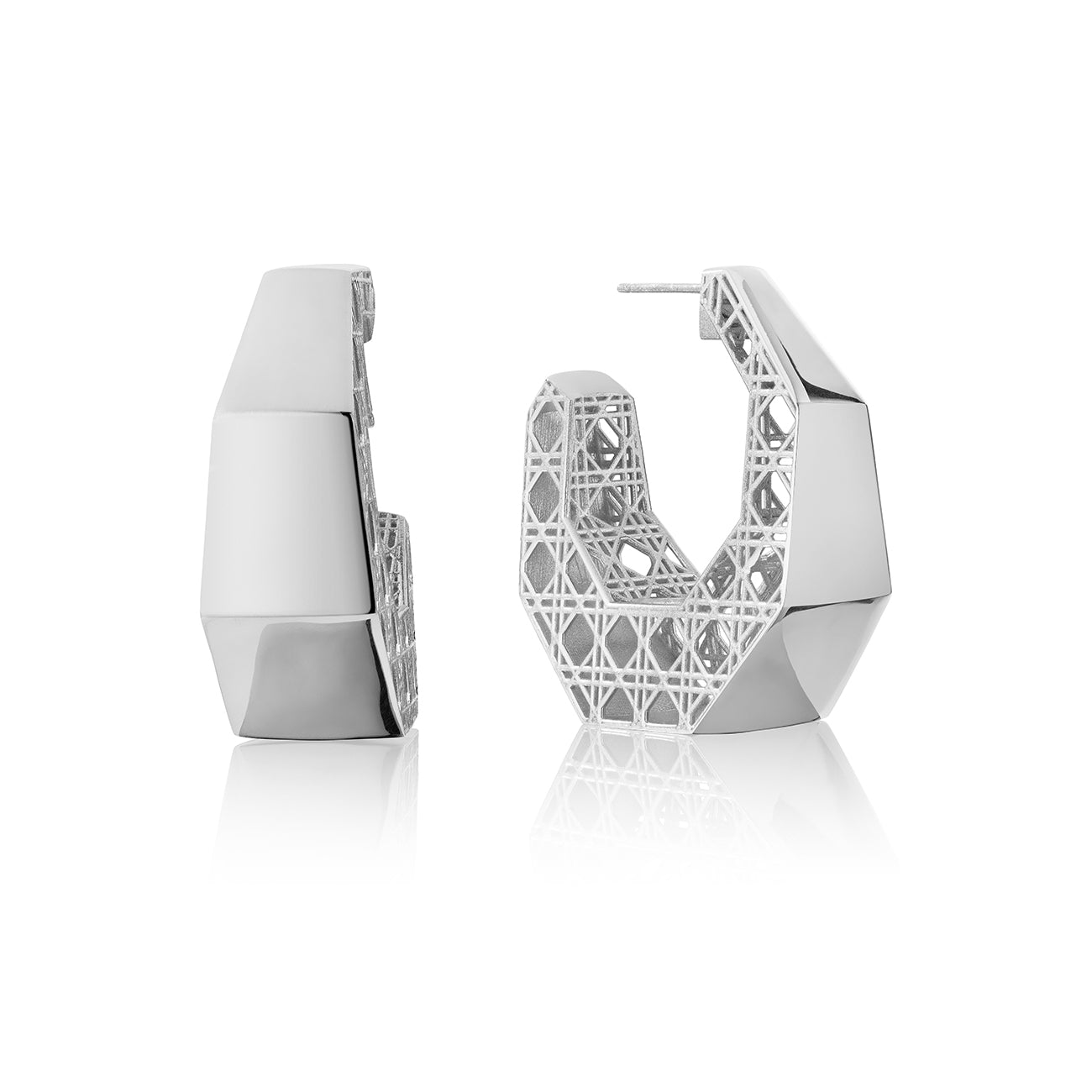 Doudou Creole Medium Hoop Earrings, 18K White Gold