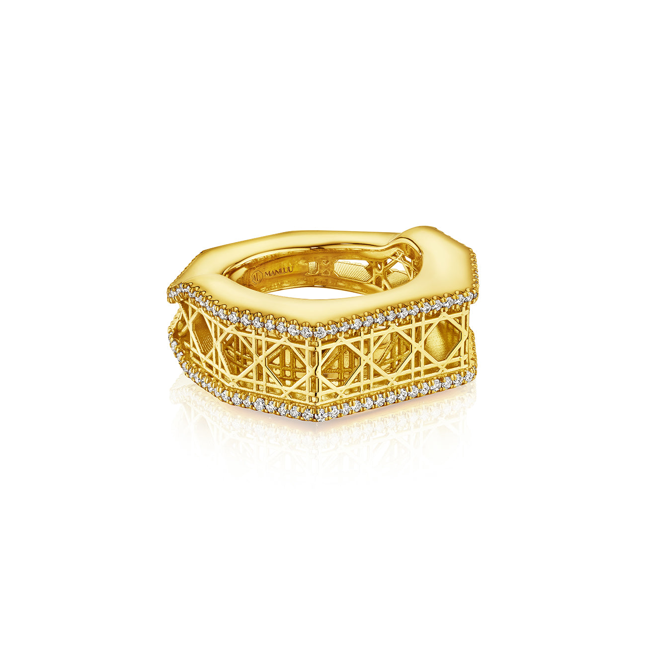 Doudou Narrow Signet Ring, 18K Yellow Gold and Pavé Diamonds