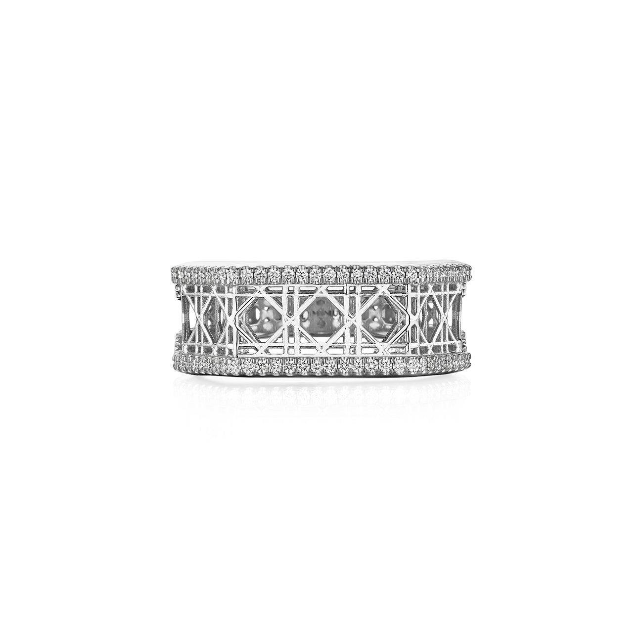 Doudou Narrow Signet Ring, 18K White Gold and Pavé Diamonds
