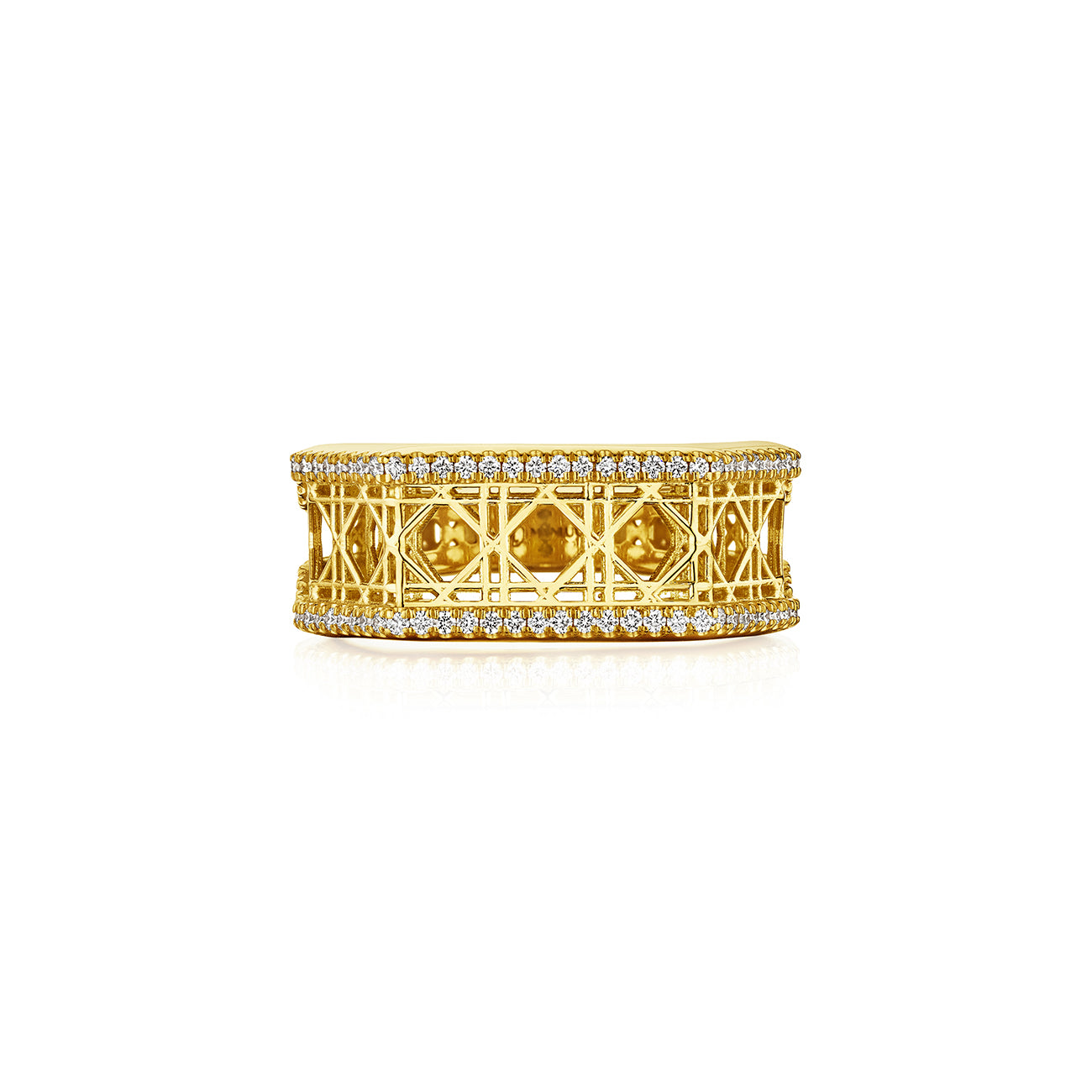 Doudou Narrow Signet Ring, 18K Yellow Gold and Pavé Diamonds