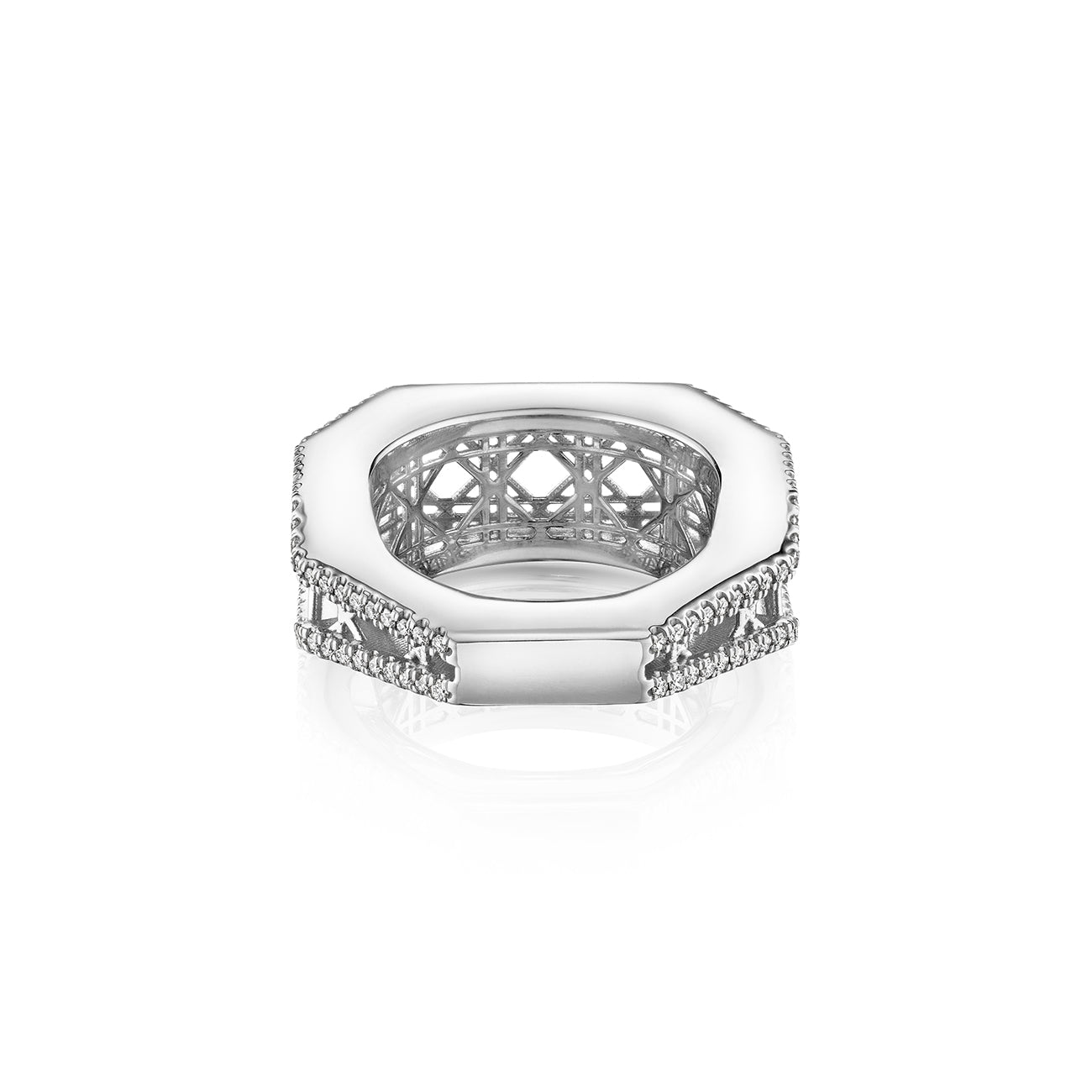 Doudou Narrow Signet Ring, 18K White Gold and Pavé Diamonds