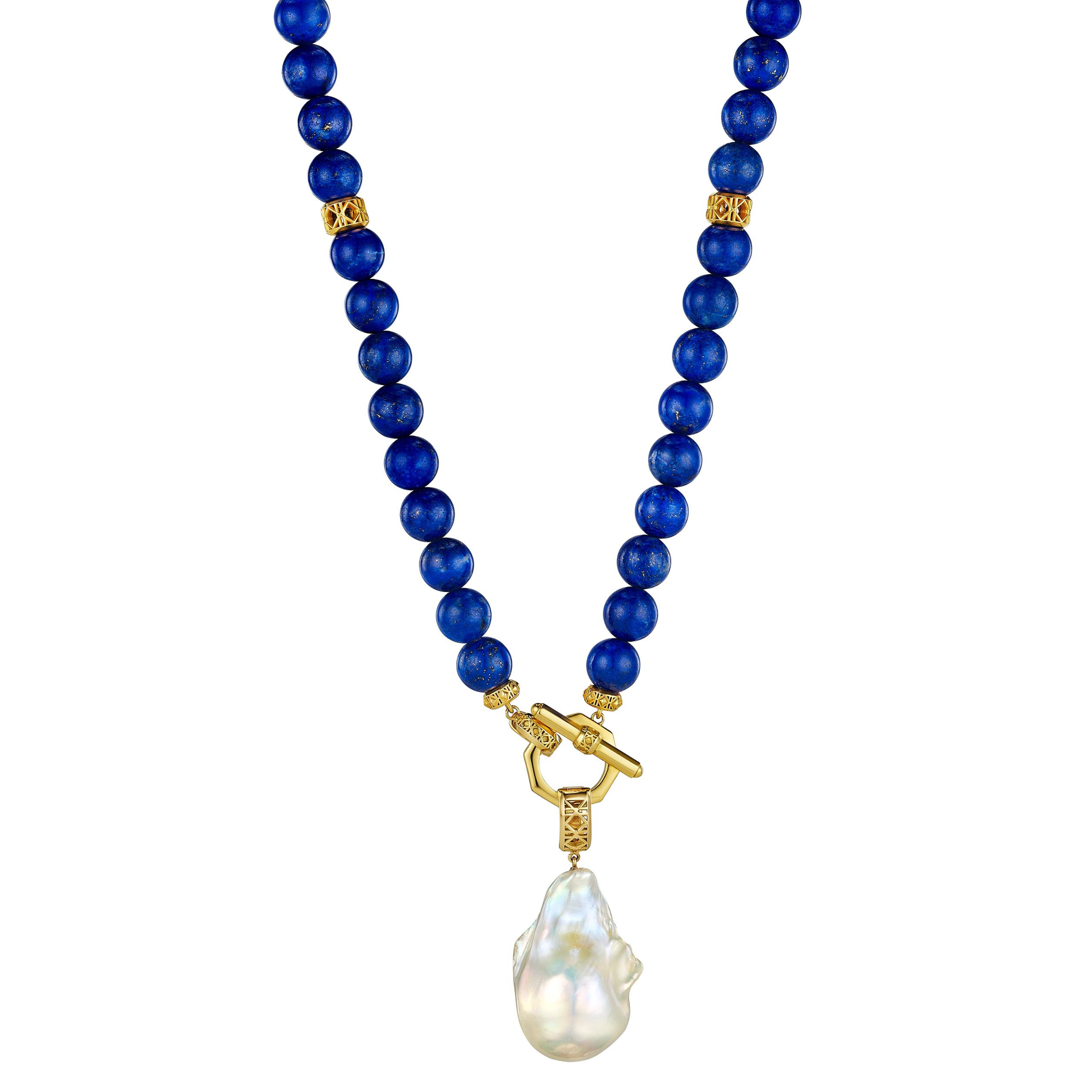 Yva Bead necklace, 18K Yellow Gold and Lapis Lazuli