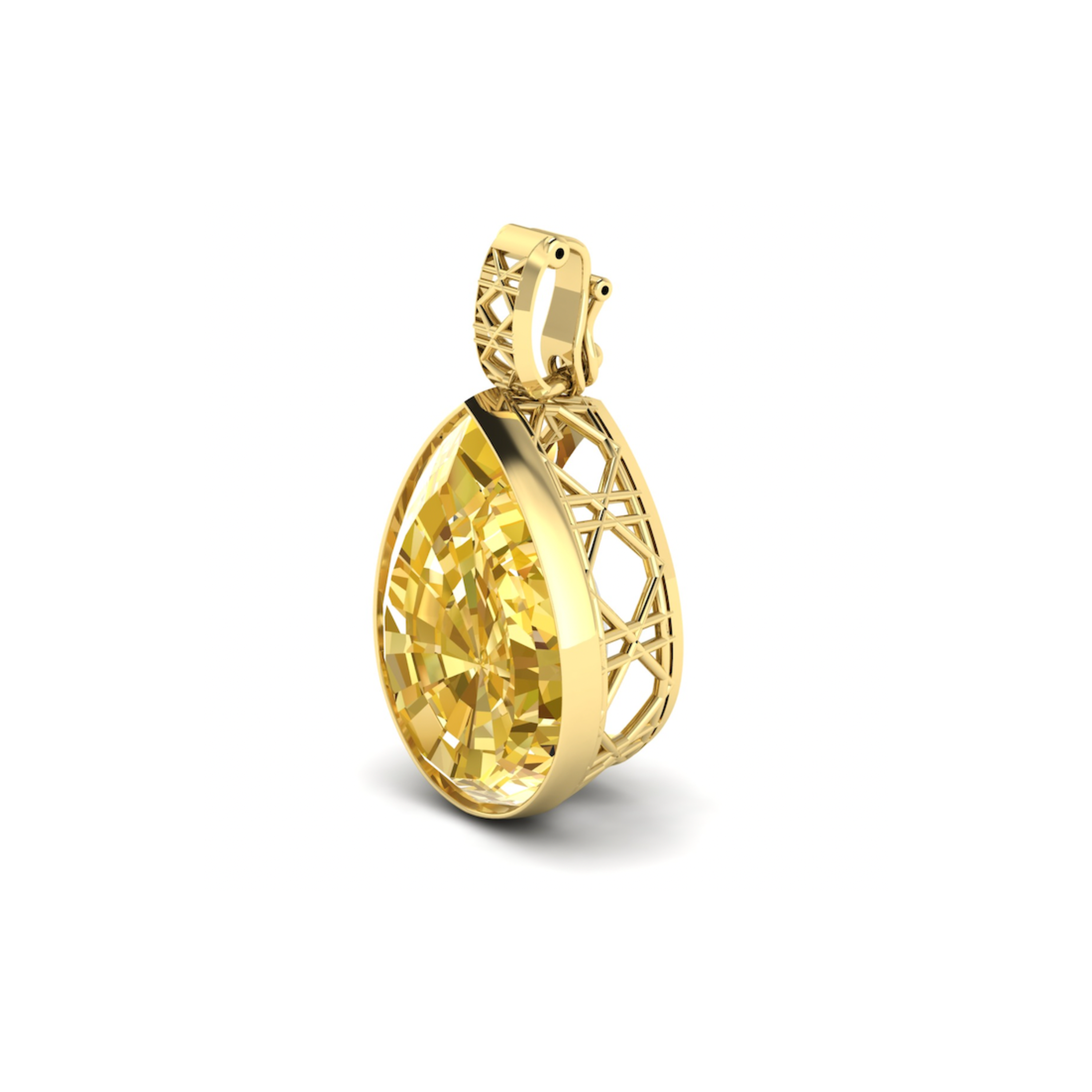 Maxi Dlo Pear Shape pendant, 18K Yellow Gold and Citrine on Stingray leather cord