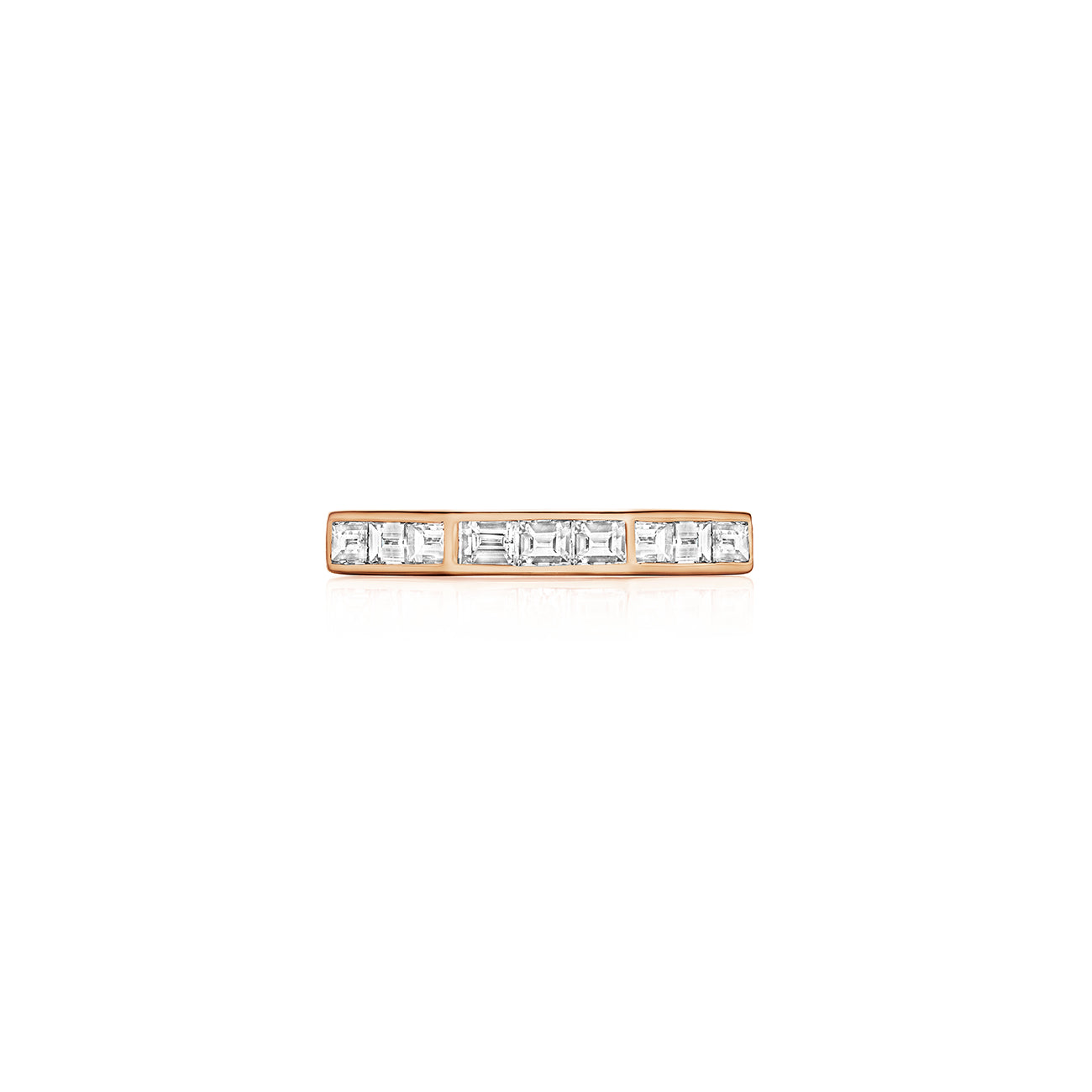 MoAnA LUU Ti eternity band ring in 18K rose gold, featuring baguette diamonds in an octagonal shape.