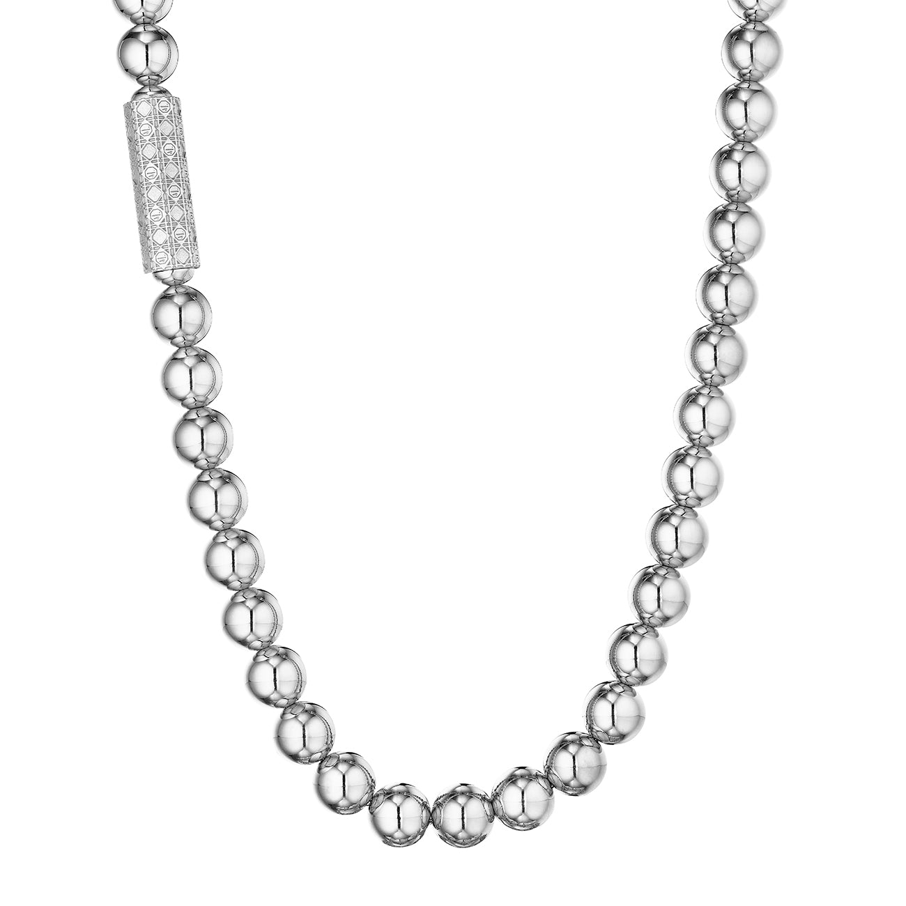 MoAnA LUU long bead necklace in silver. Inspired by Creole jewelry.