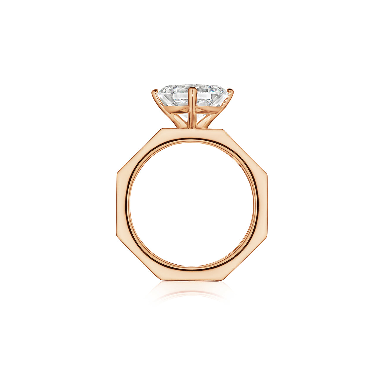MoAnA LUU Ti engagement ring solitaire in 18K rose gold in a geometric setting with clean architectural lines.