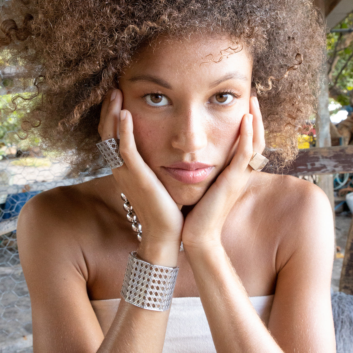 Doudou Wide Cuff Bracelet, 18K White Gold