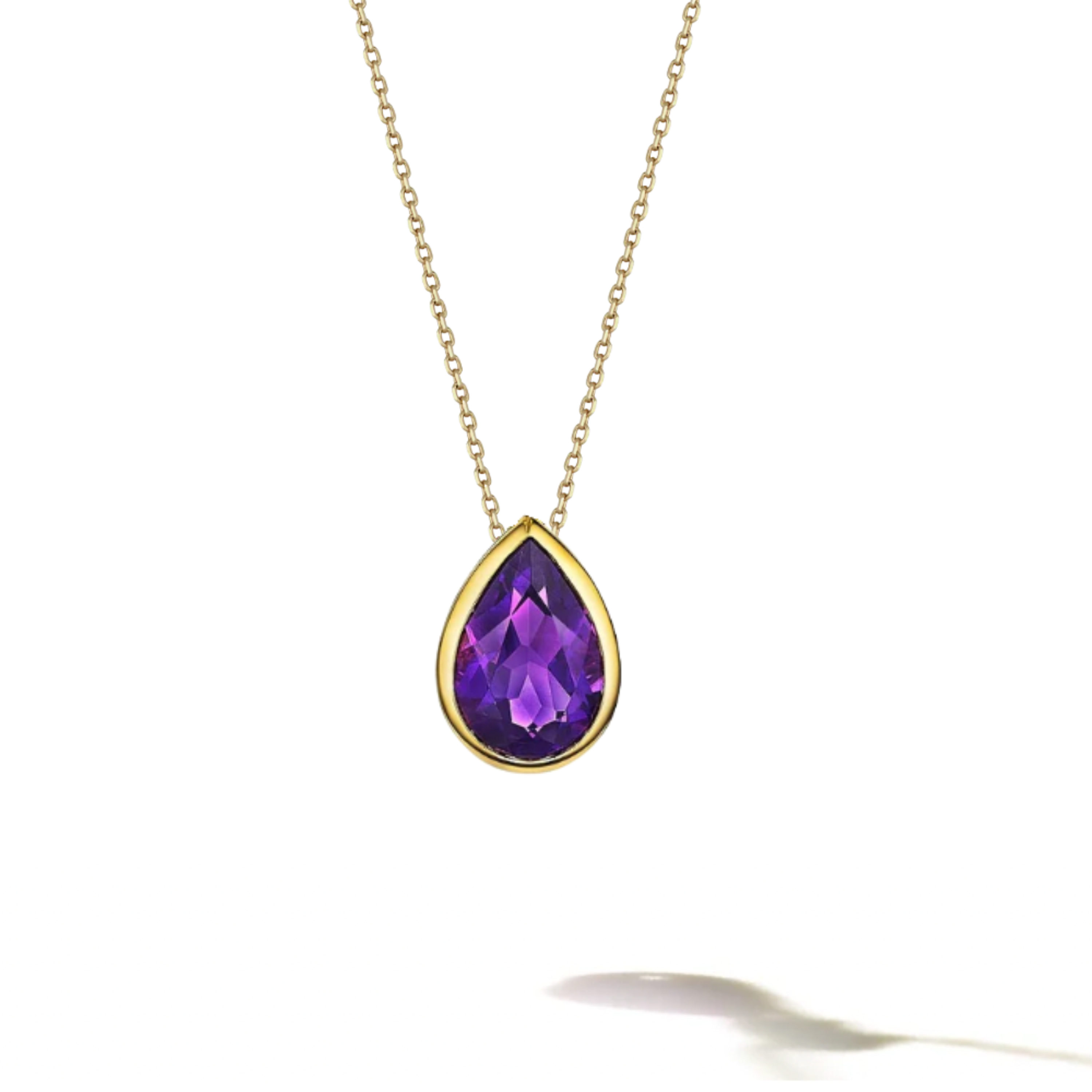 Dlo Pear Shape charm, 18K Yellow Gold and Amethyst on cable chain