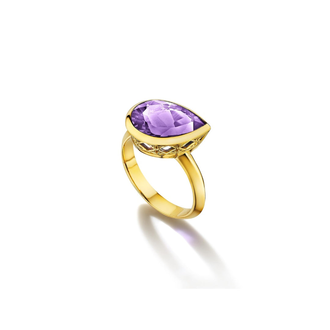 Dlo Pear Shape Pinky Ring, 18K Yellow Gold and Amethyst