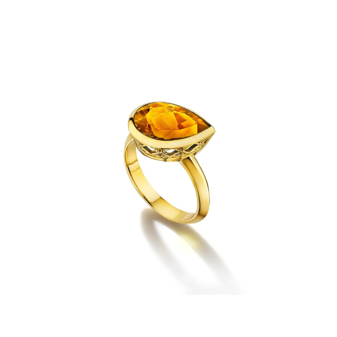 Dlo Pear Shape Pinky Ring, 18K Yellow Gold and Citrine