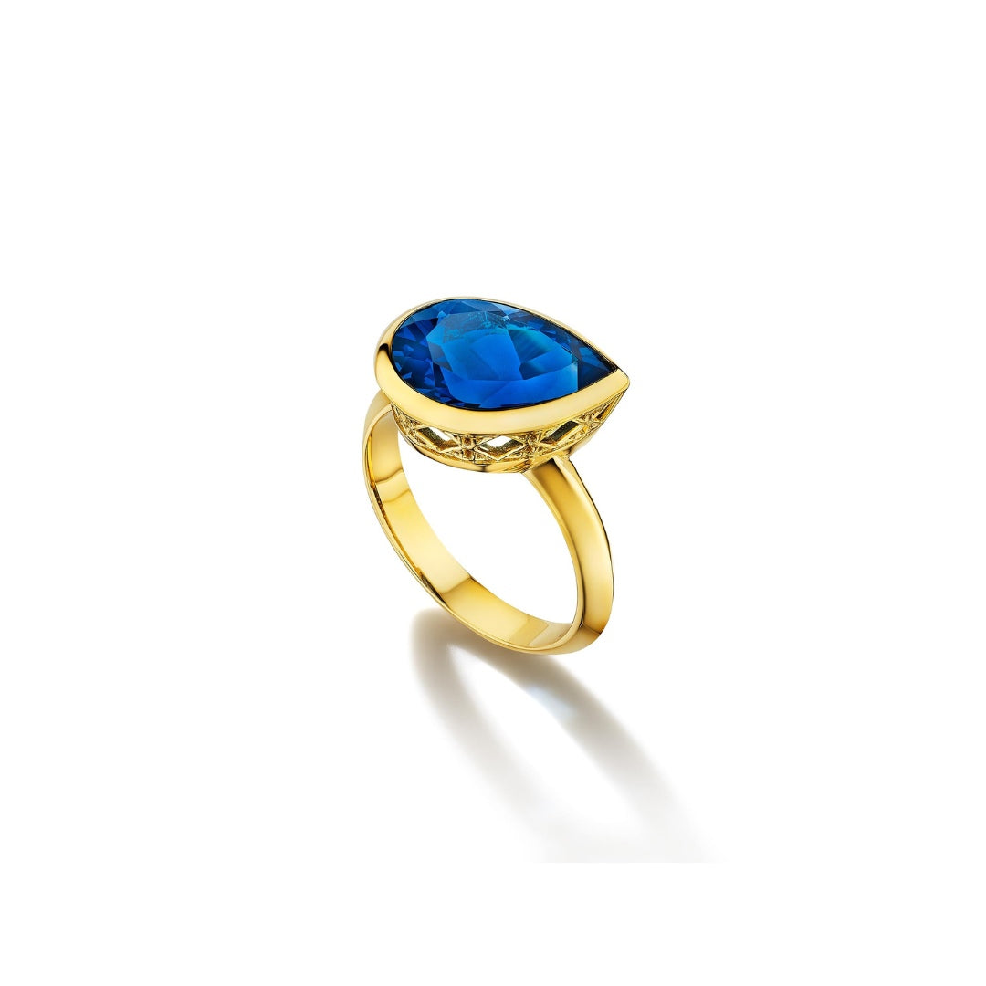 Dlo Pear Shape Pinky Ring, 18K Yellow Gold and London Blue Topaz