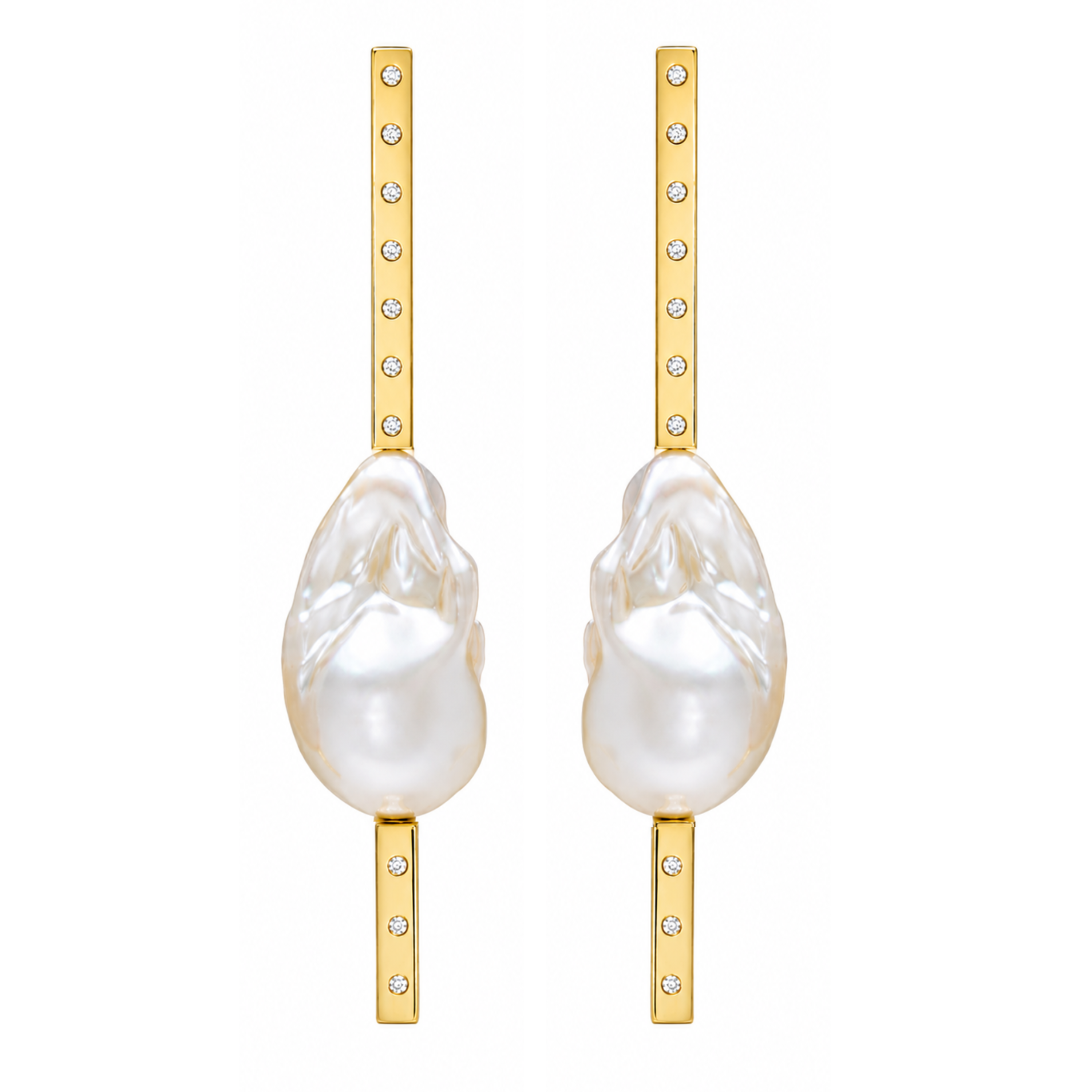 Ti Earrings with South Sea Baroque Pearl, 18K Yellow Gold and Ti Diamonds