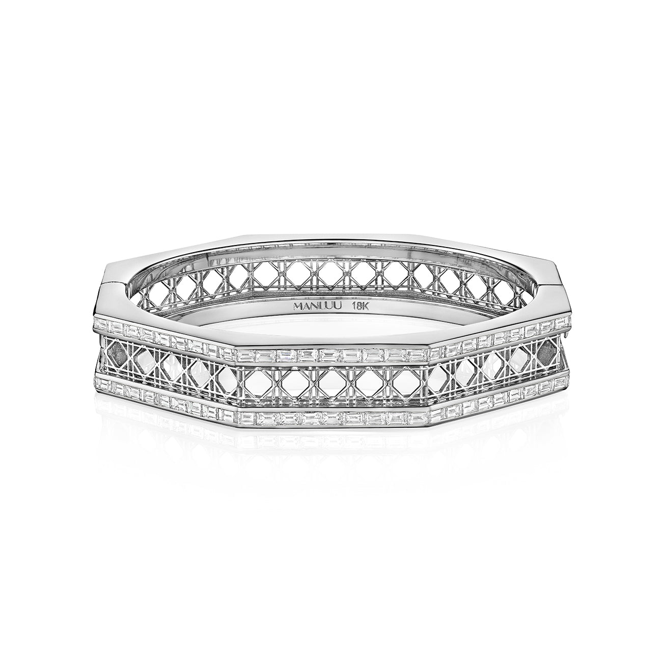 Doudou Bangle Bracelet, 18K White Gold and Baguette Diamonds