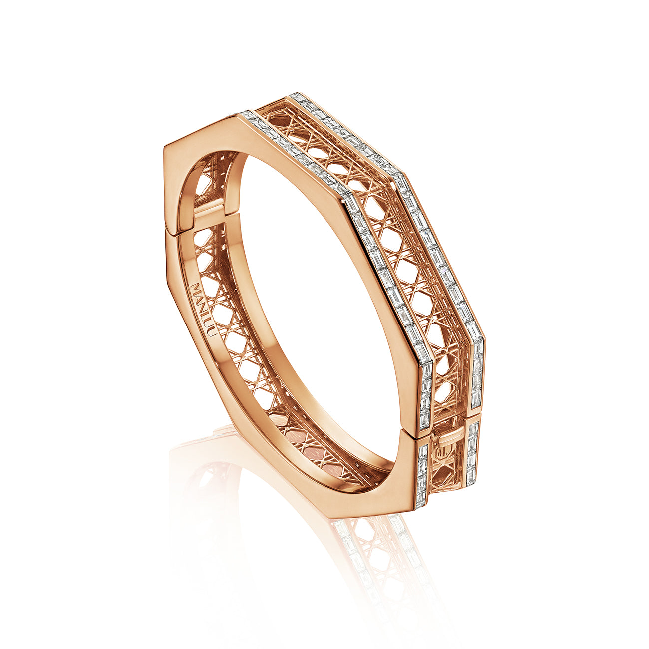 Doudou Bangle Bracelet, 18K Rose Gold and Baguette Diamonds