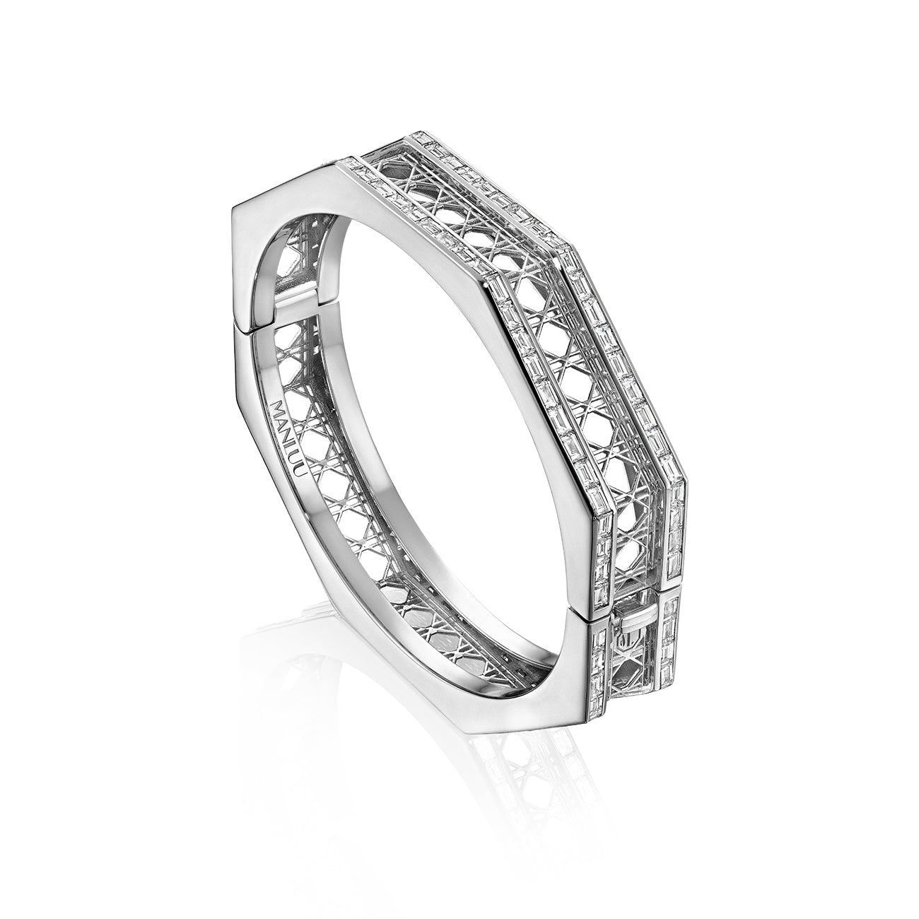 Doudou Bangle Bracelet, 18K White Gold and Baguette Diamonds