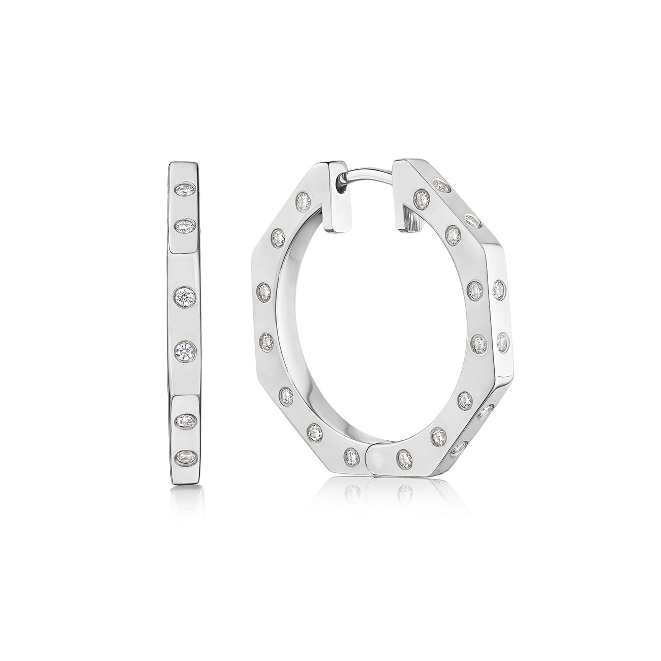 Ti Small Hoop Earrings, 18K White Gold and Diamonds