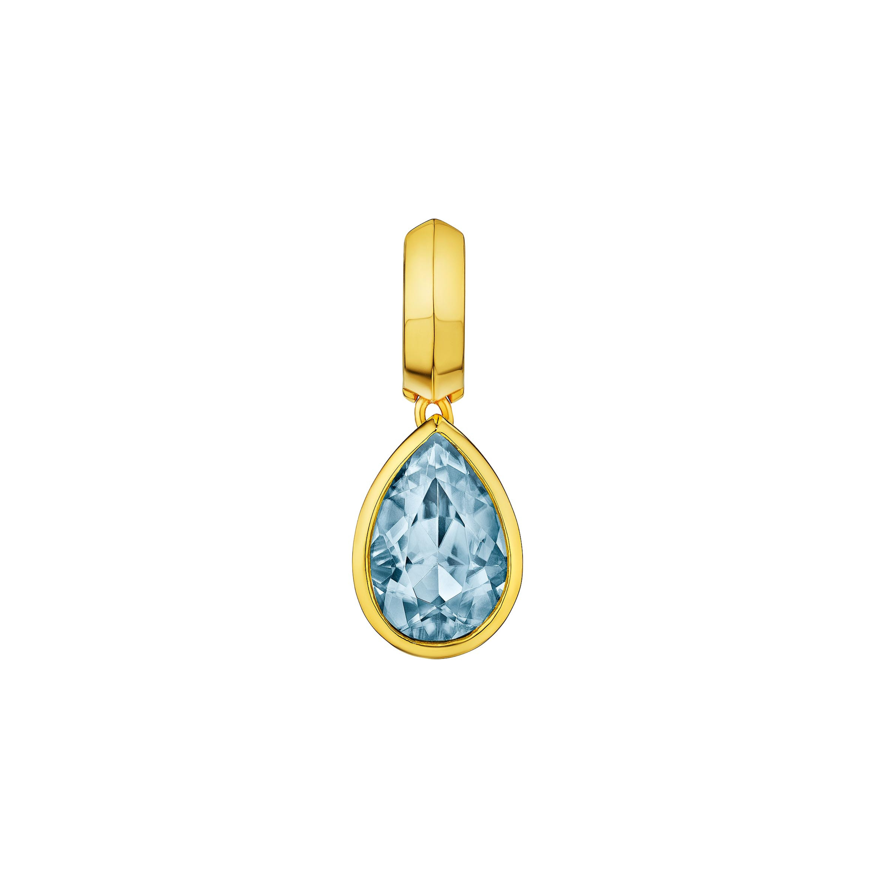 MoAnA LUU Dlo pear-shaped aquamarine earring in 18K yellow gold, featuring a cane-woven frame inspired by traditional Caribbean fish traps, reflecting the house’s vision of Creole-inspired fine jewelry crafted in New York.