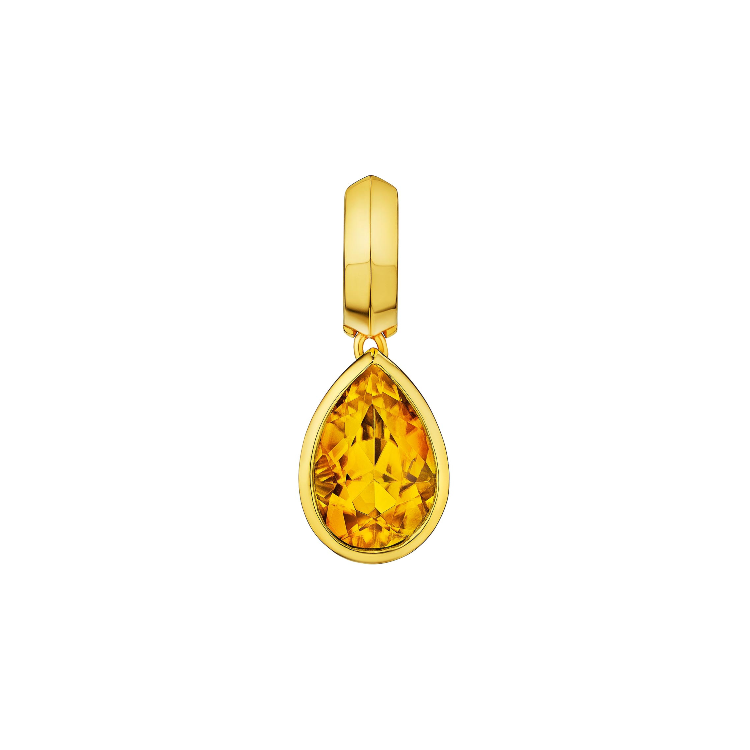 MoAnA LUU Dlo pear-shaped citrine earring in 18K yellow gold, featuring a cane-woven frame inspired by traditional Caribbean fish traps, reflecting the house’s vision of Creole-inspired fine jewelry crafted in New York.