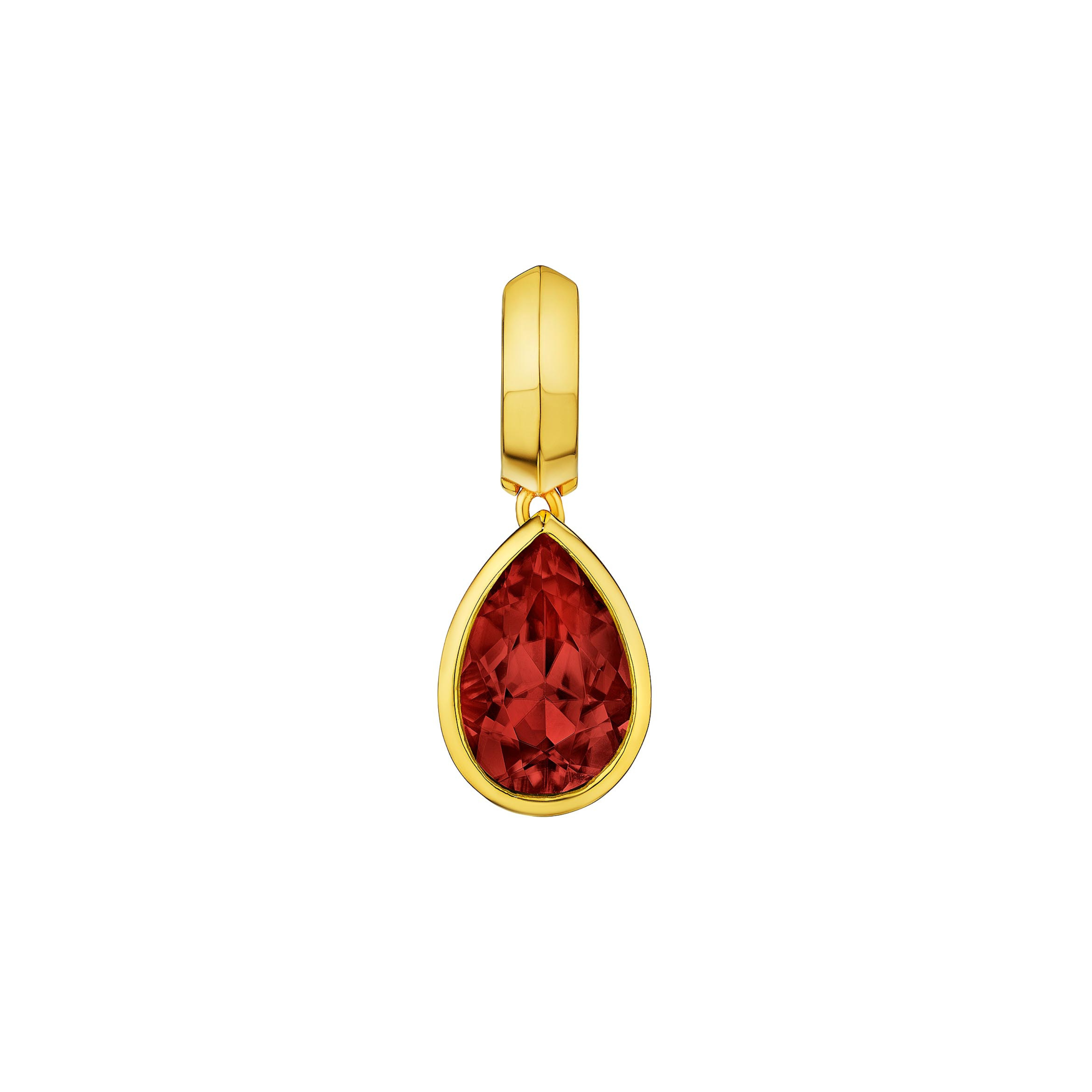 MoAnA LUU Dlo pear-shaped ruby earring in 18K yellow gold, featuring a cane-woven frame inspired by traditional Caribbean fish traps, reflecting the house’s vision of Creole-inspired fine jewelry crafted in New York.