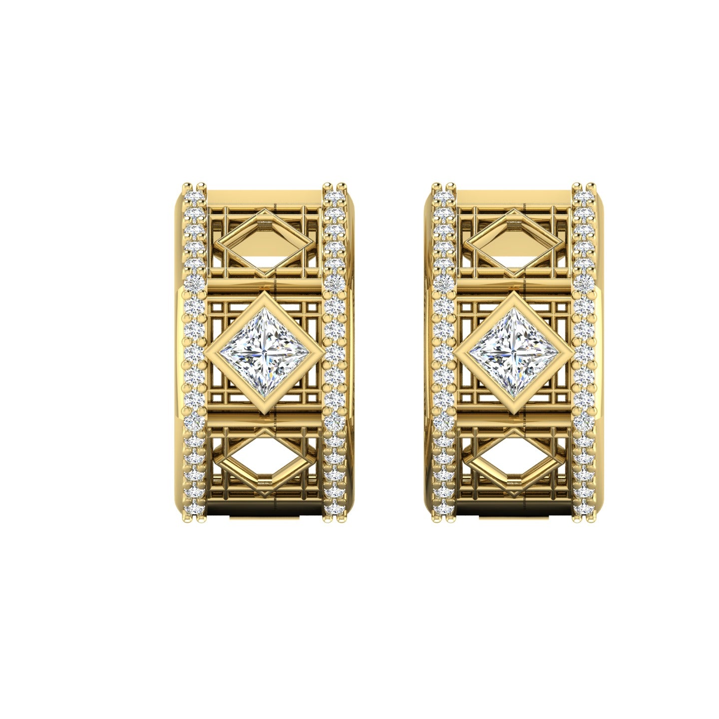 Doudou Huggie Earrings, 18K Yellow Gold, Pavé Diamonds and Princess Cut