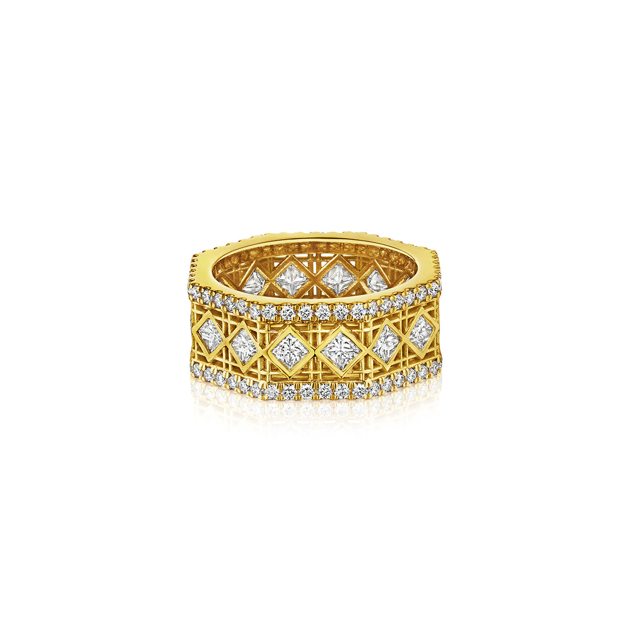 DouDou Band Ring, 18K Yellow Gold, Pavé and Princess Cut Diamonds