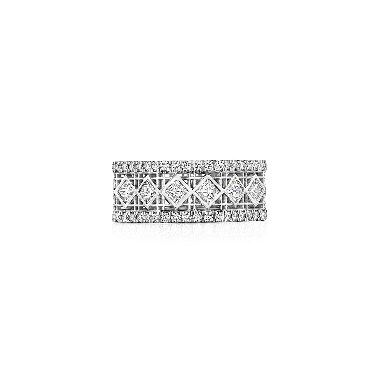 DouDou Band Ring, 18K White Gold, Pavé Diamonds And Princess Cut