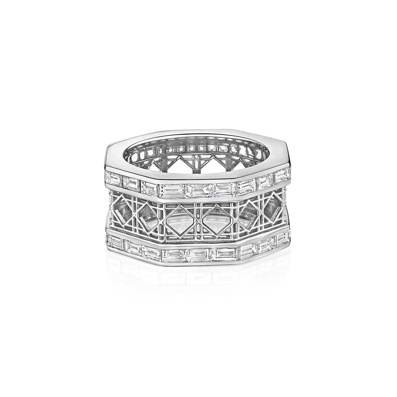 Doudou Wide Eternity Ring, 18K White Gold and Baguette Diamonds