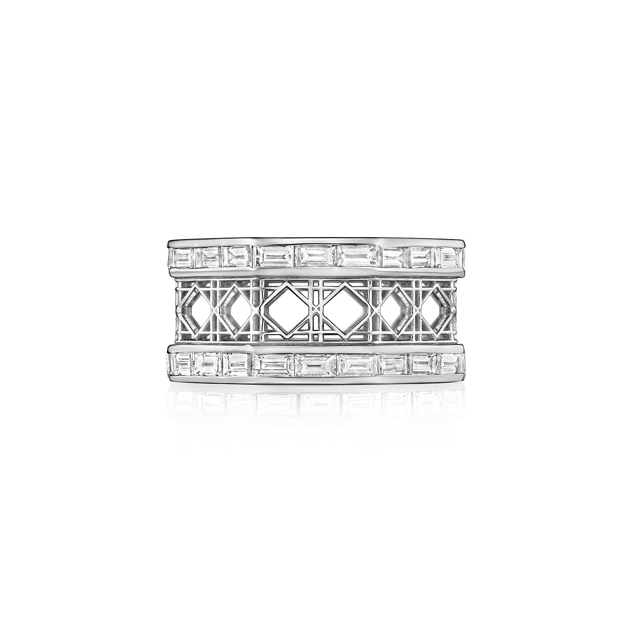 Doudou Wide Eternity Ring, 18K White Gold and Baguette Diamonds