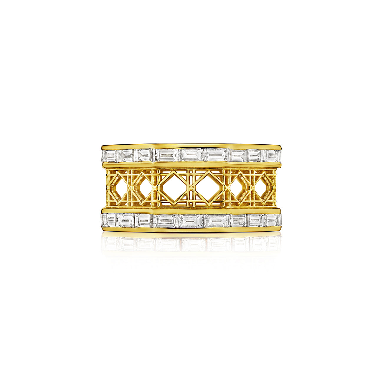 Doudou Wide Eternity Ring, 18K Yellow Gold and Baguette Diamonds