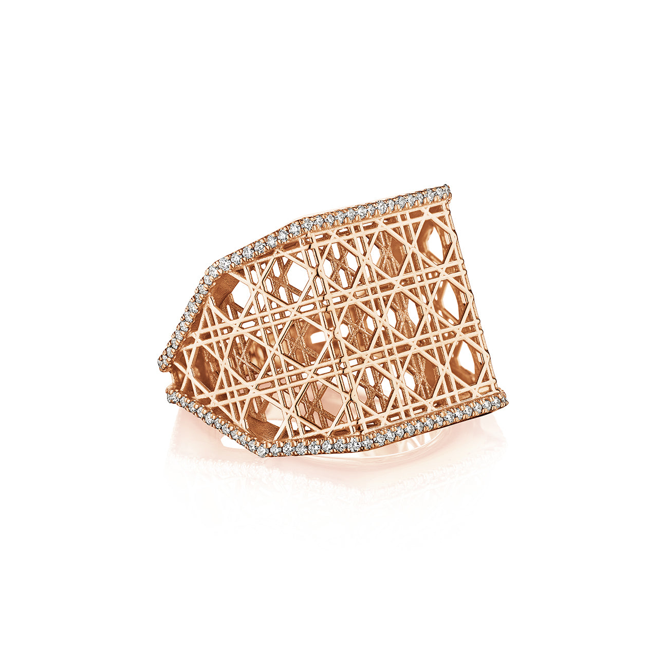 Doudou Wide Ring, 18K Rose Gold and Pavé Diamonds