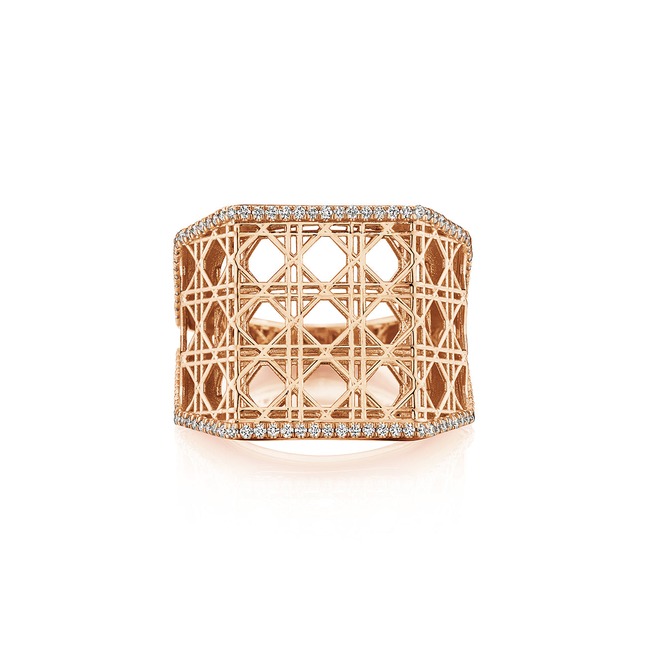 Doudou Wide Ring, 18K Rose Gold and Pavé Diamonds