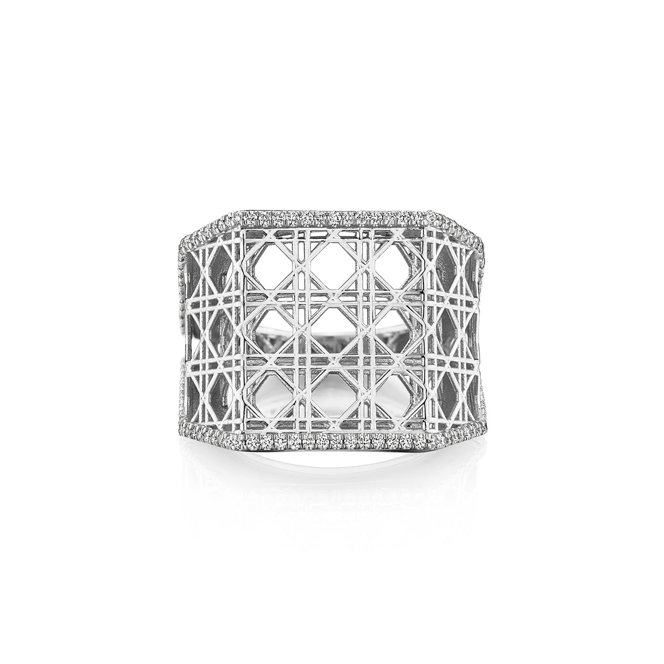 Doudou Wide Ring, 18K White Gold and Pavé Diamonds