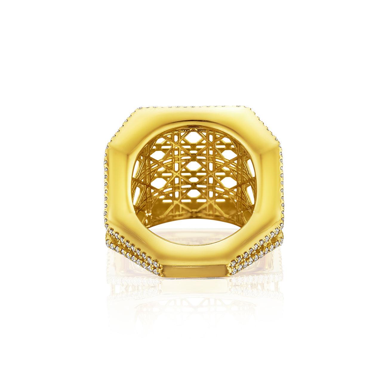 Doudou Wide Ring, 18K Yellow Gold and Pavé Diamonds