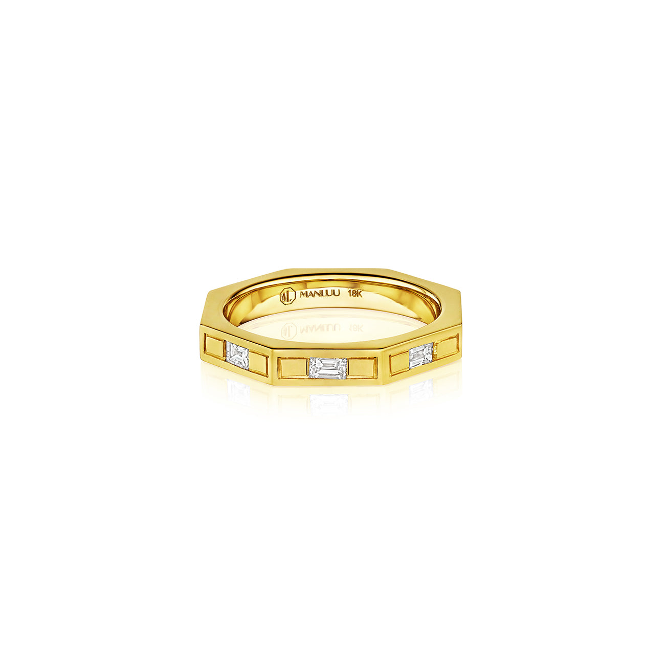 Ti Narrow Ring, 18K Yellow Gold and Baguette Diamonds