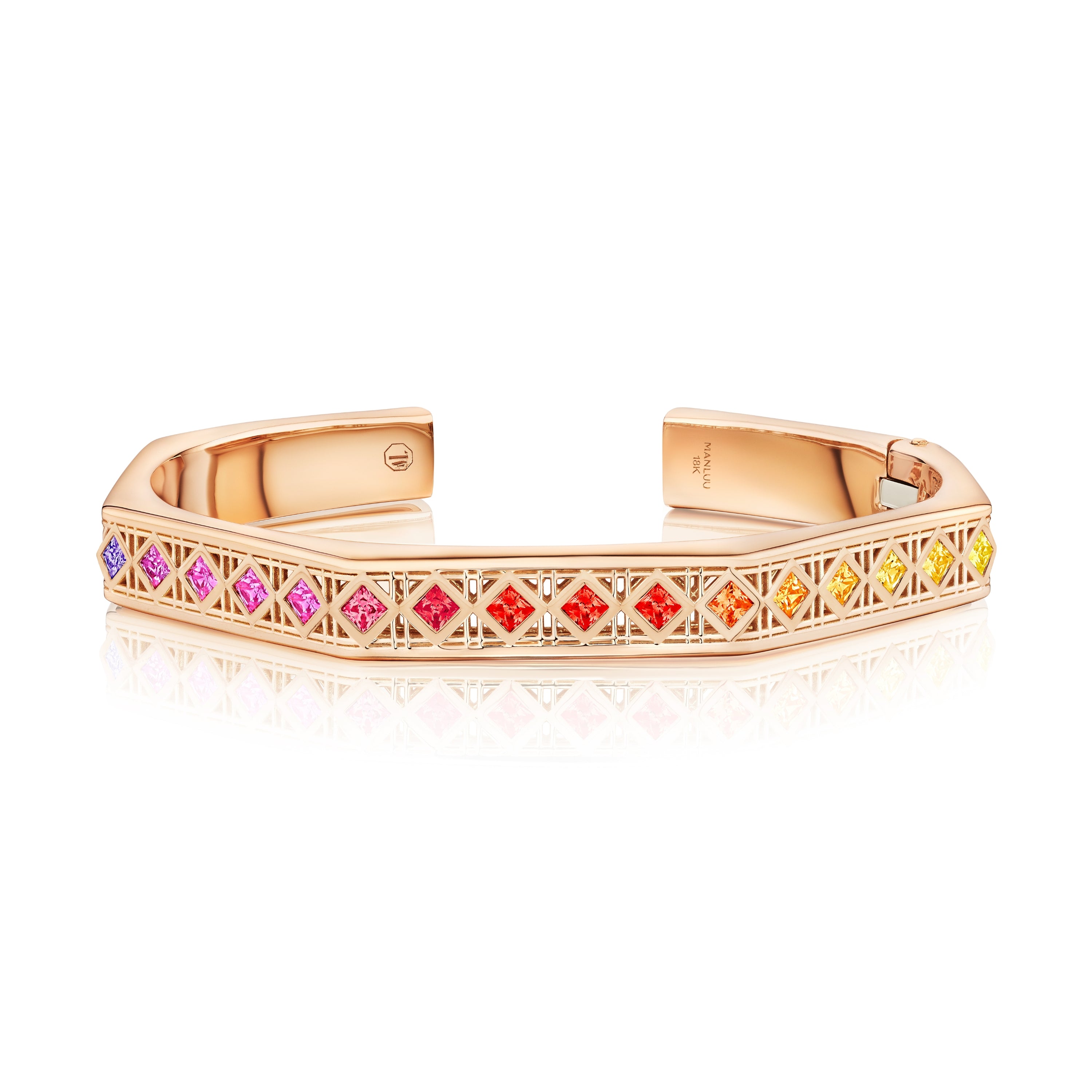 Doudou Cuff Bracelet, 18K Rose Gold with princess-cut multi colored gemstones