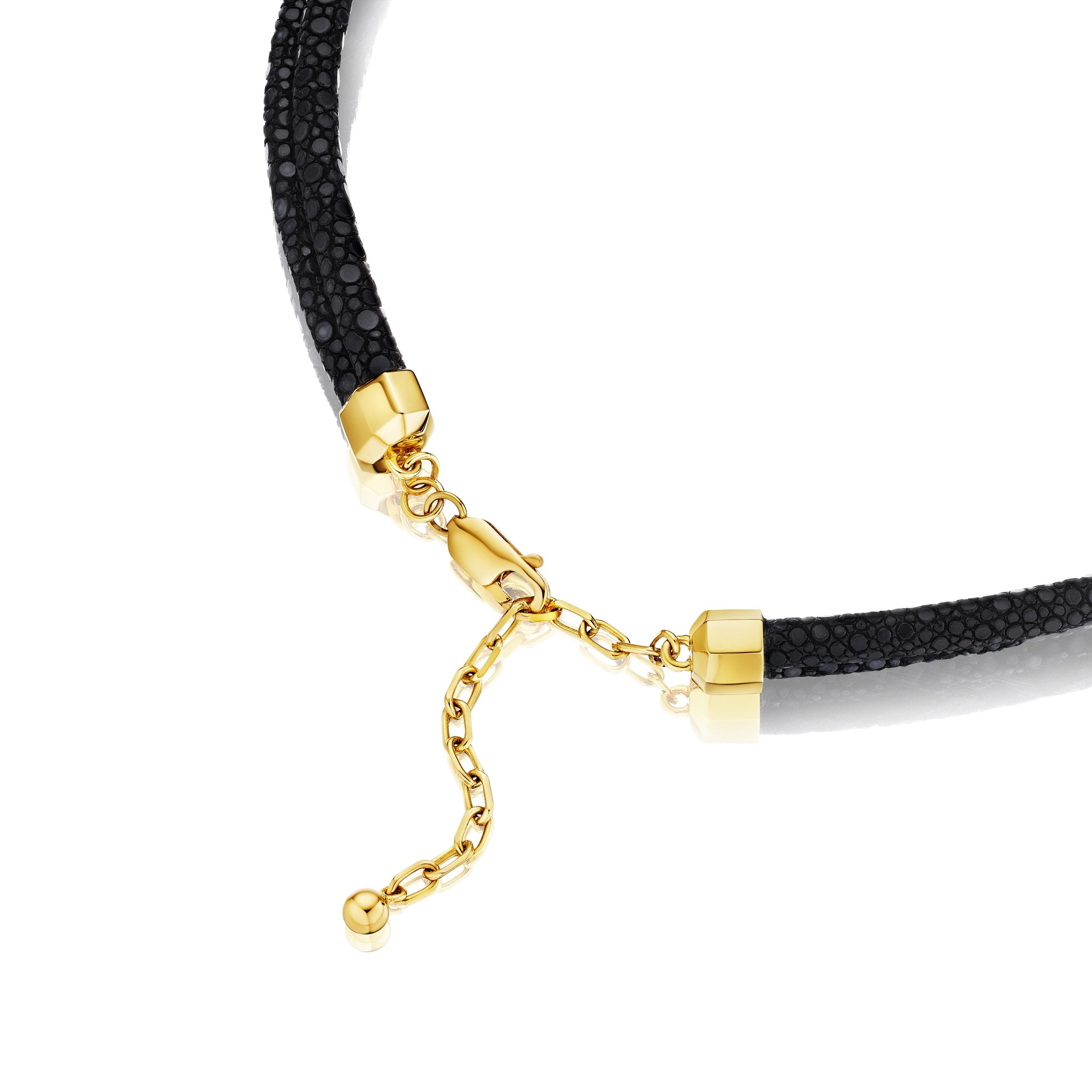 Doudou Abyss Choker, 18K Yellow Gold and Pavé diamonds on Stingray Leather