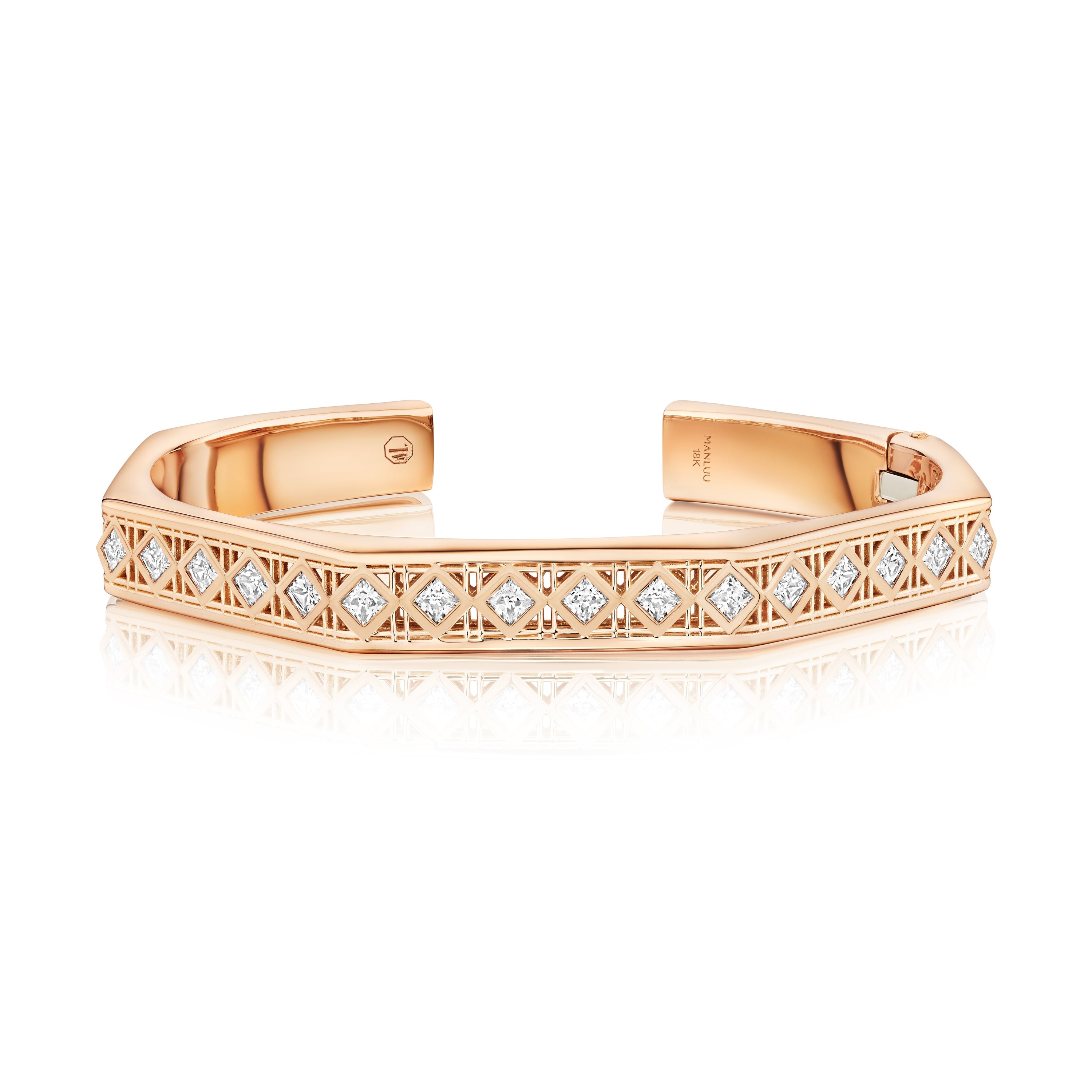 Doudou Cuff Bracelet, 18K Rose Gold and princess cut diamonds