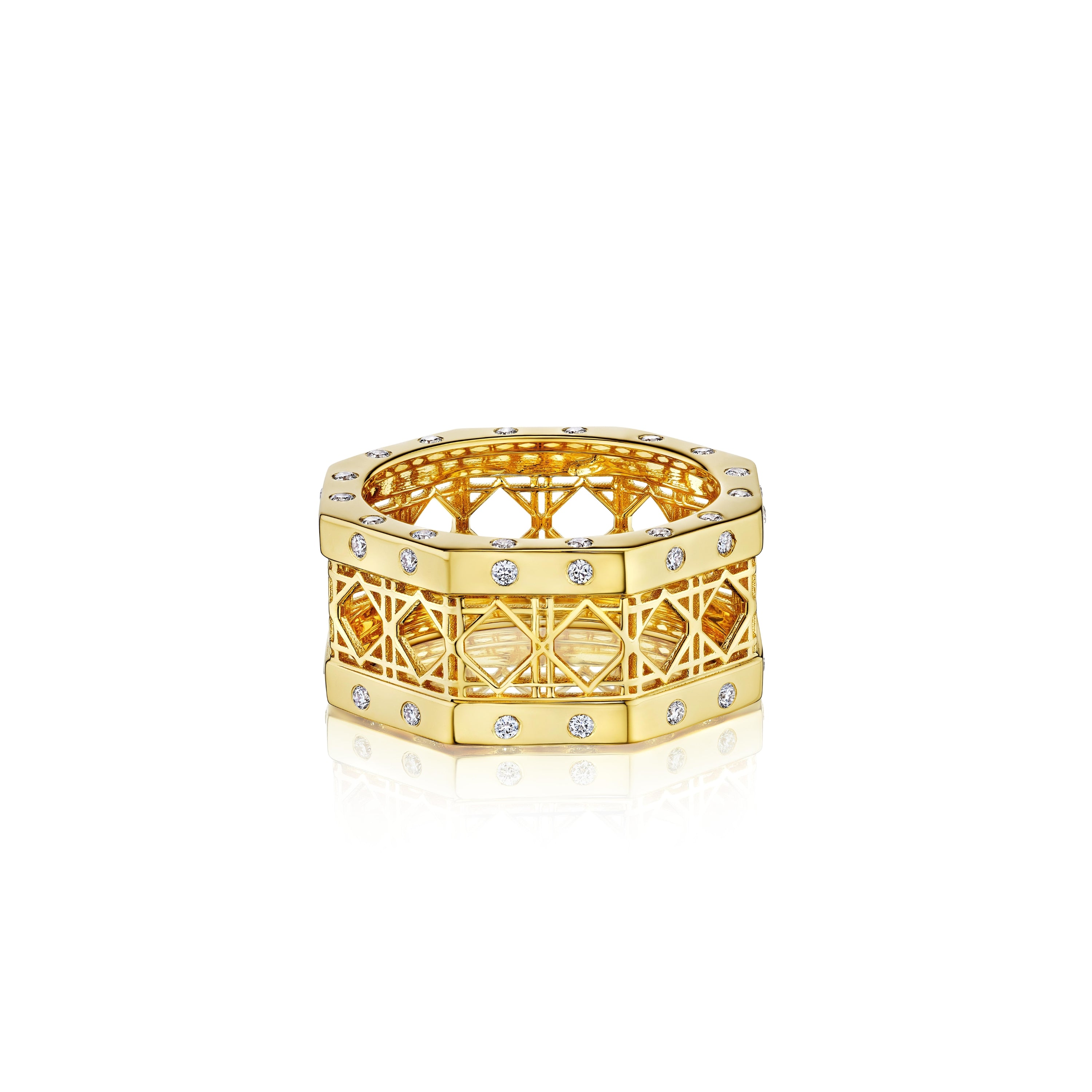 Doudou Wide Band Ring, 18K Yellow Gold and Ti Diamonds