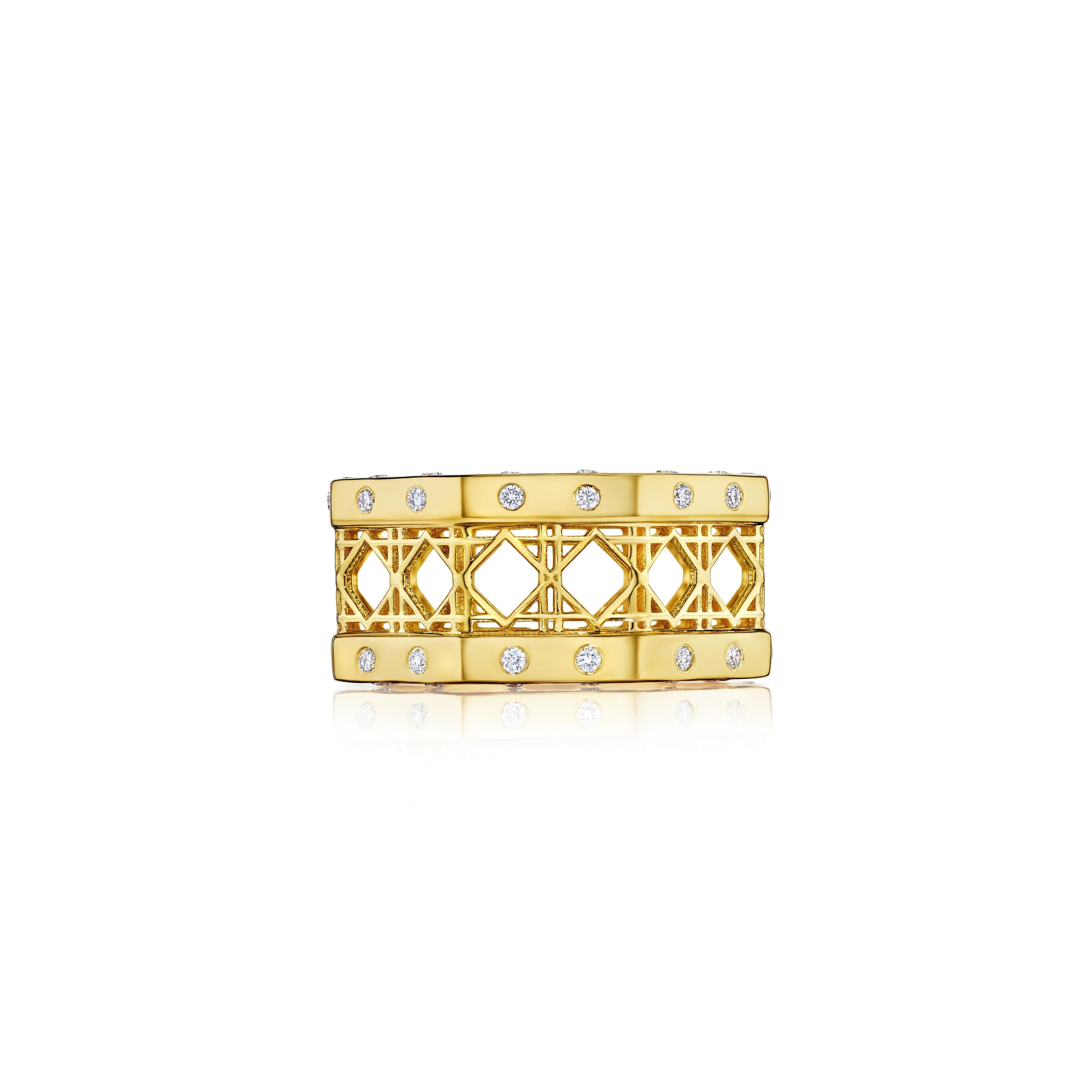 Doudou Wide Band Ring, 18K Yellow Gold and Ti Diamonds