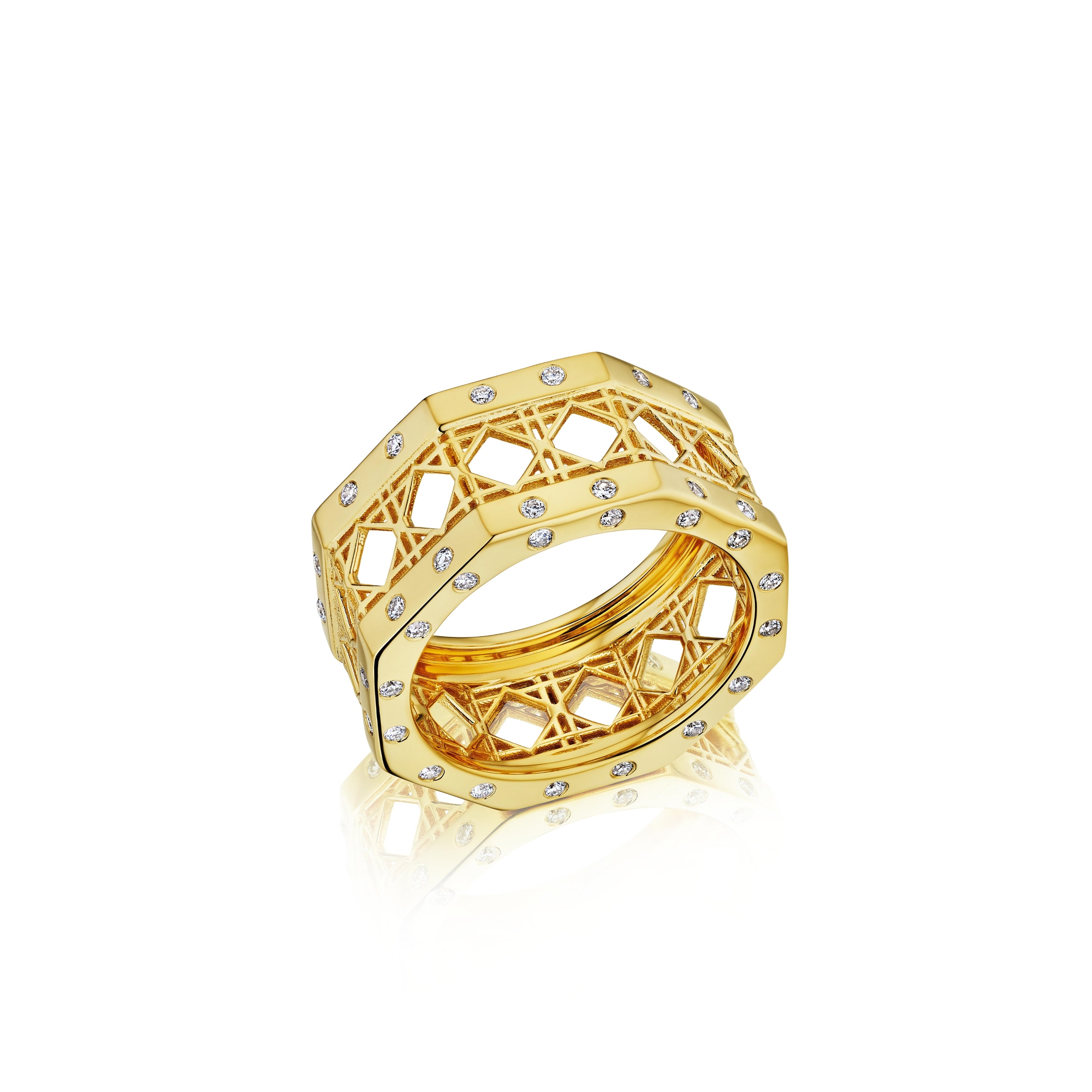 Doudou Wide Band Ring, 18K Yellow Gold and Ti Diamonds