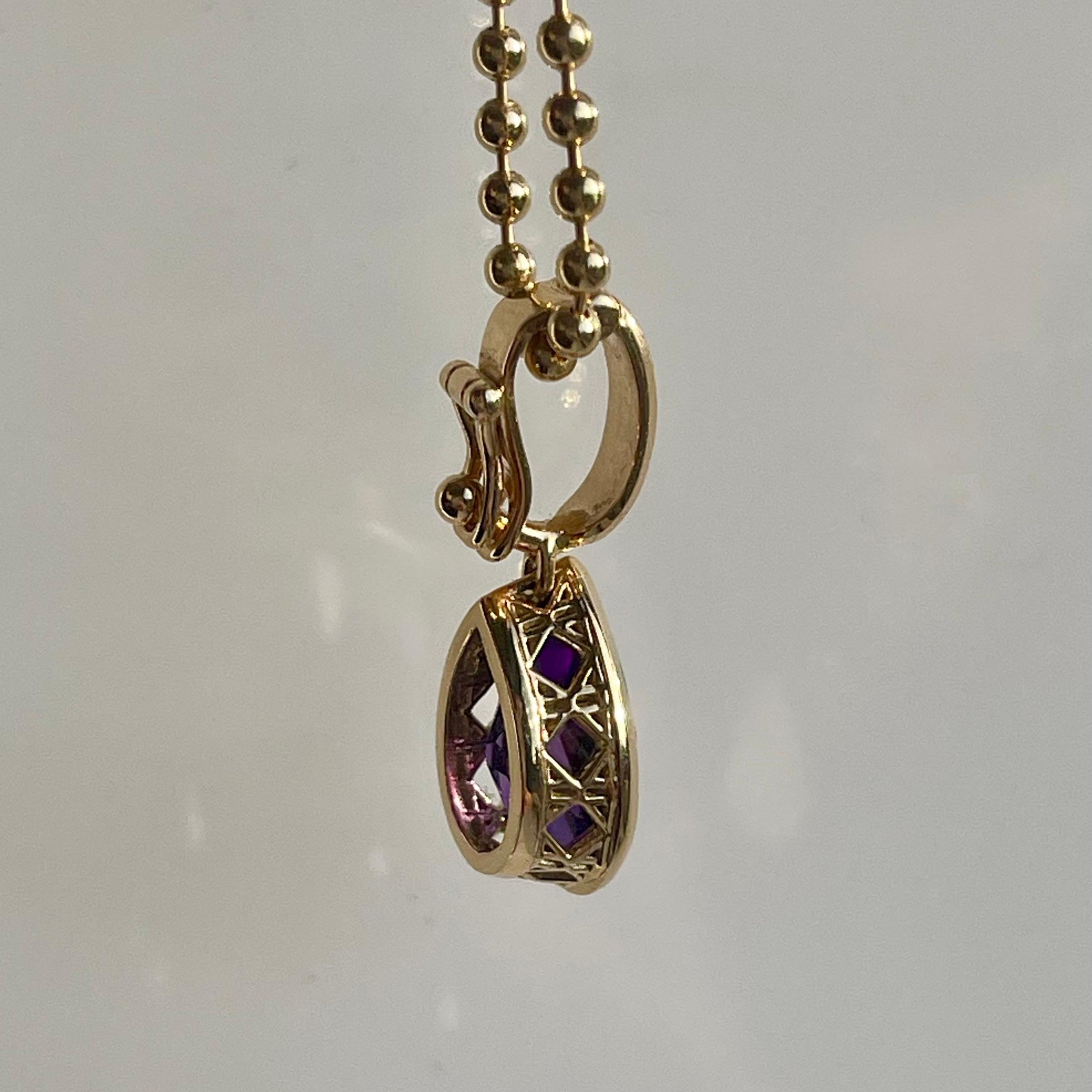 Dlo Pear Shape charm necklace, 18K Yellow Gold, Amethyst and Ti Diamonds on Yva chain