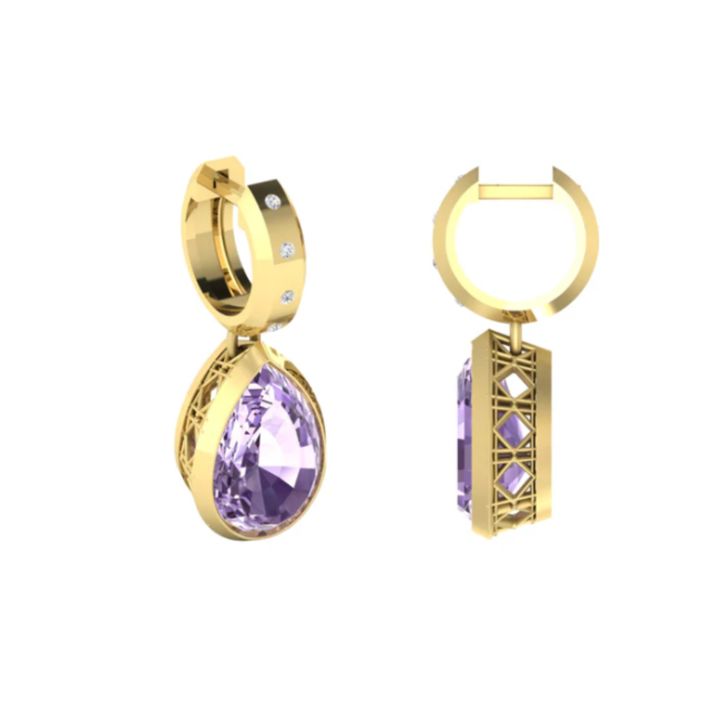 Dlo Pear Drop Earrings, 18k Yellow Gold, Amethyst and Ti Diamonds