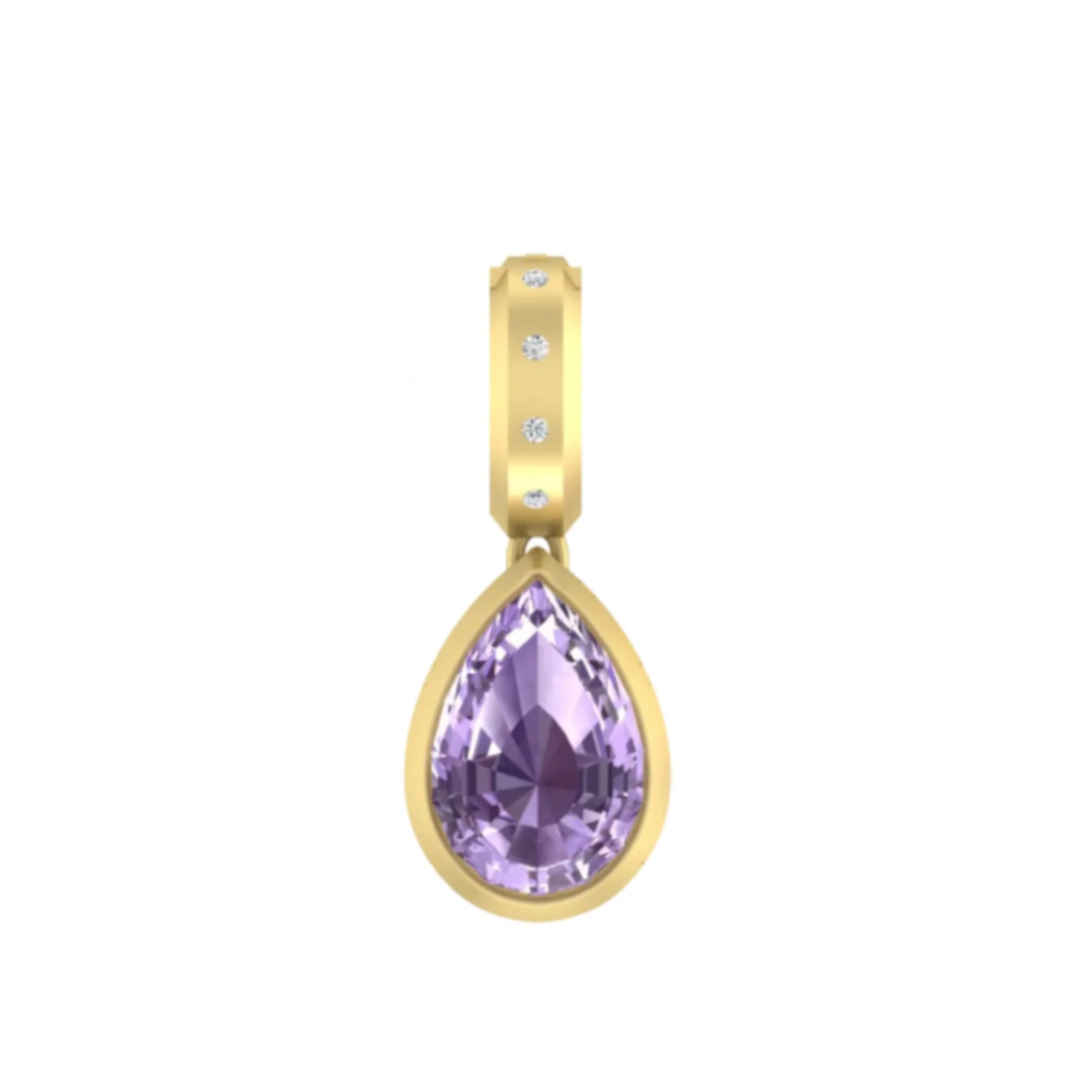 Dlo Pear Shape charm, 18K Yellow Gold, Amethyst and Ti Diamonds