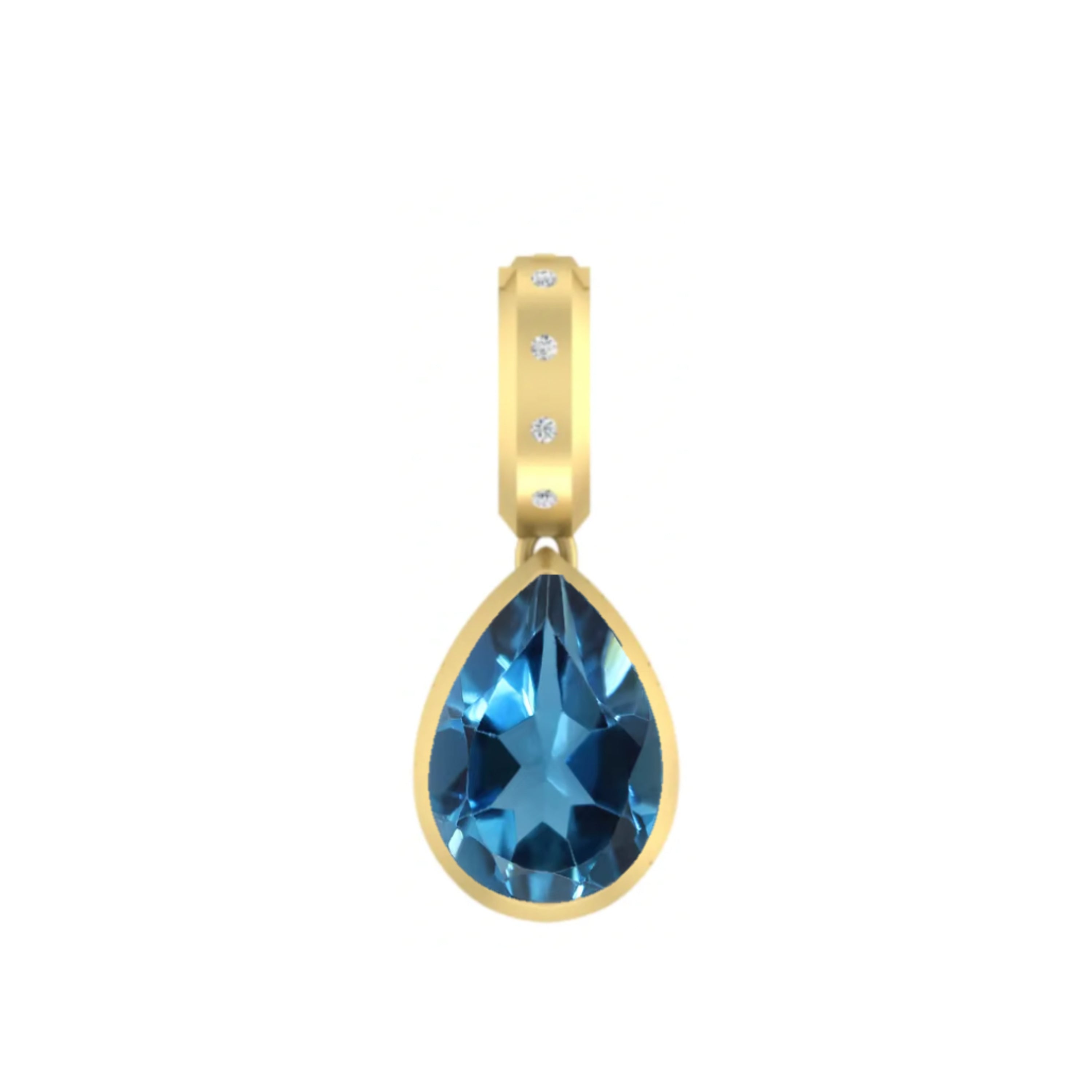 Dlo Pear Shape charm, 18K Yellow Gold, London Blue Topaz and Ti Diamonds