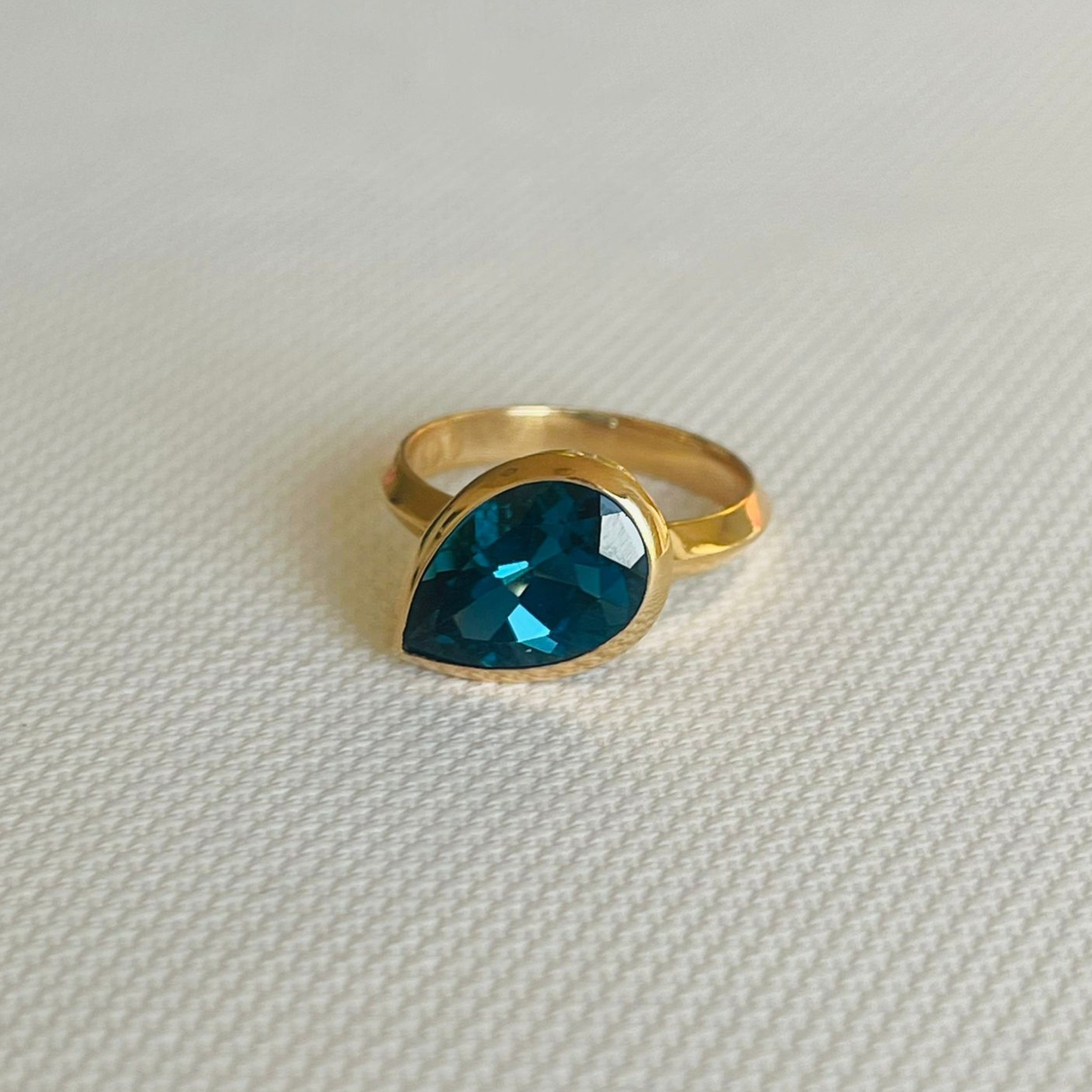 Dlo Pear Shape Pinky Ring, 18K Yellow Gold and London Blue Topaz