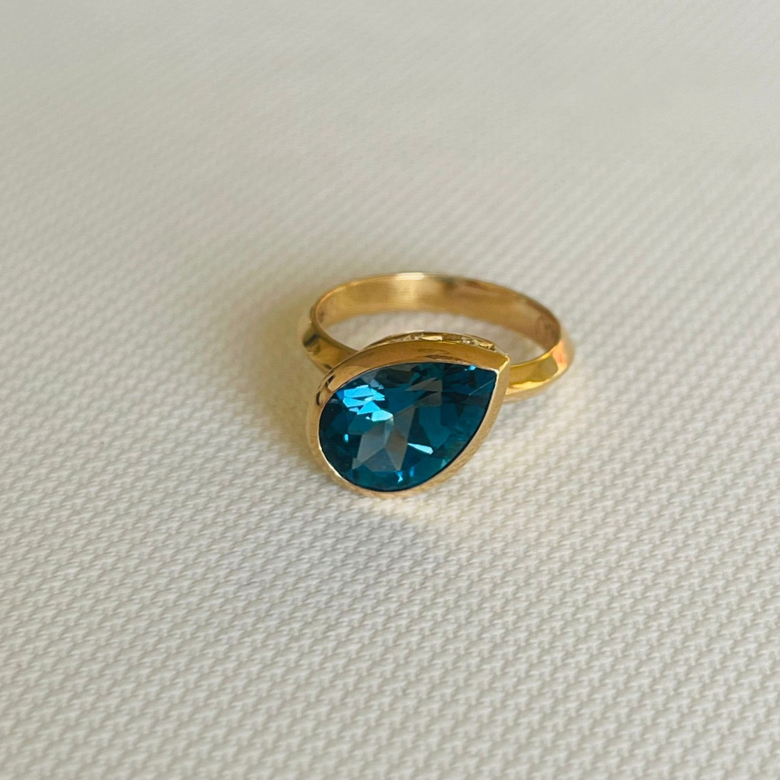 Dlo Pear Shape Pinky Ring, 18K Yellow Gold and London Blue Topaz